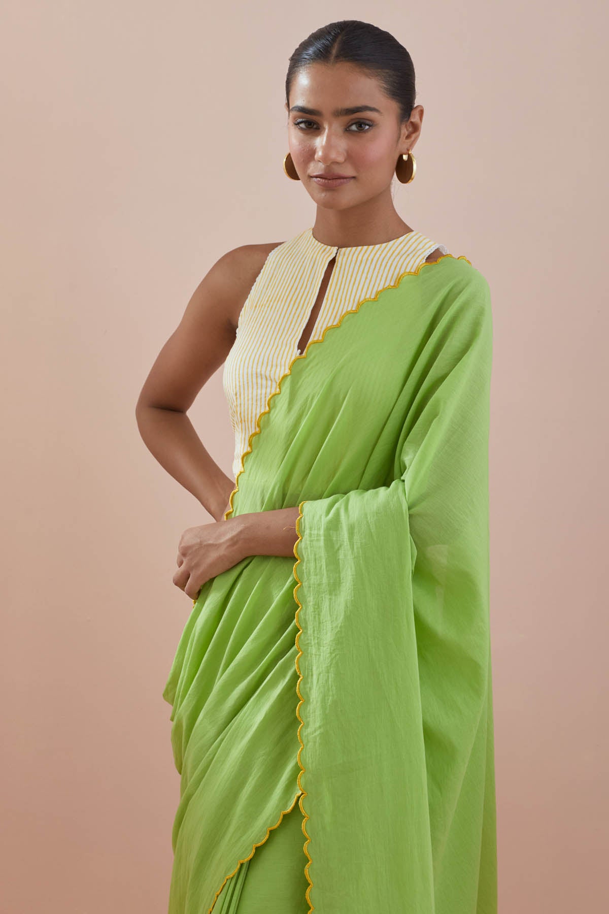 Green Cotton Embroidered Saree