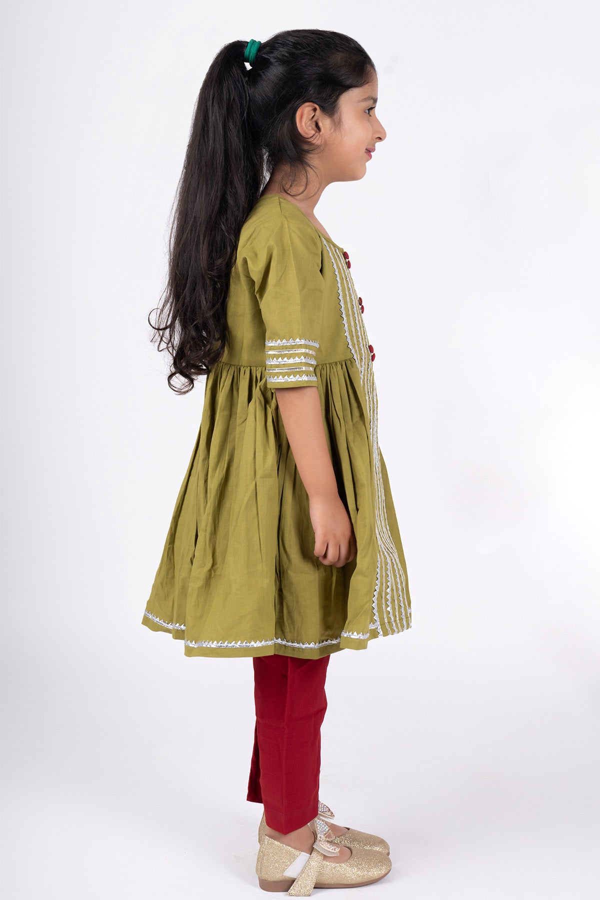 Green Cotton Flared Kurta Set