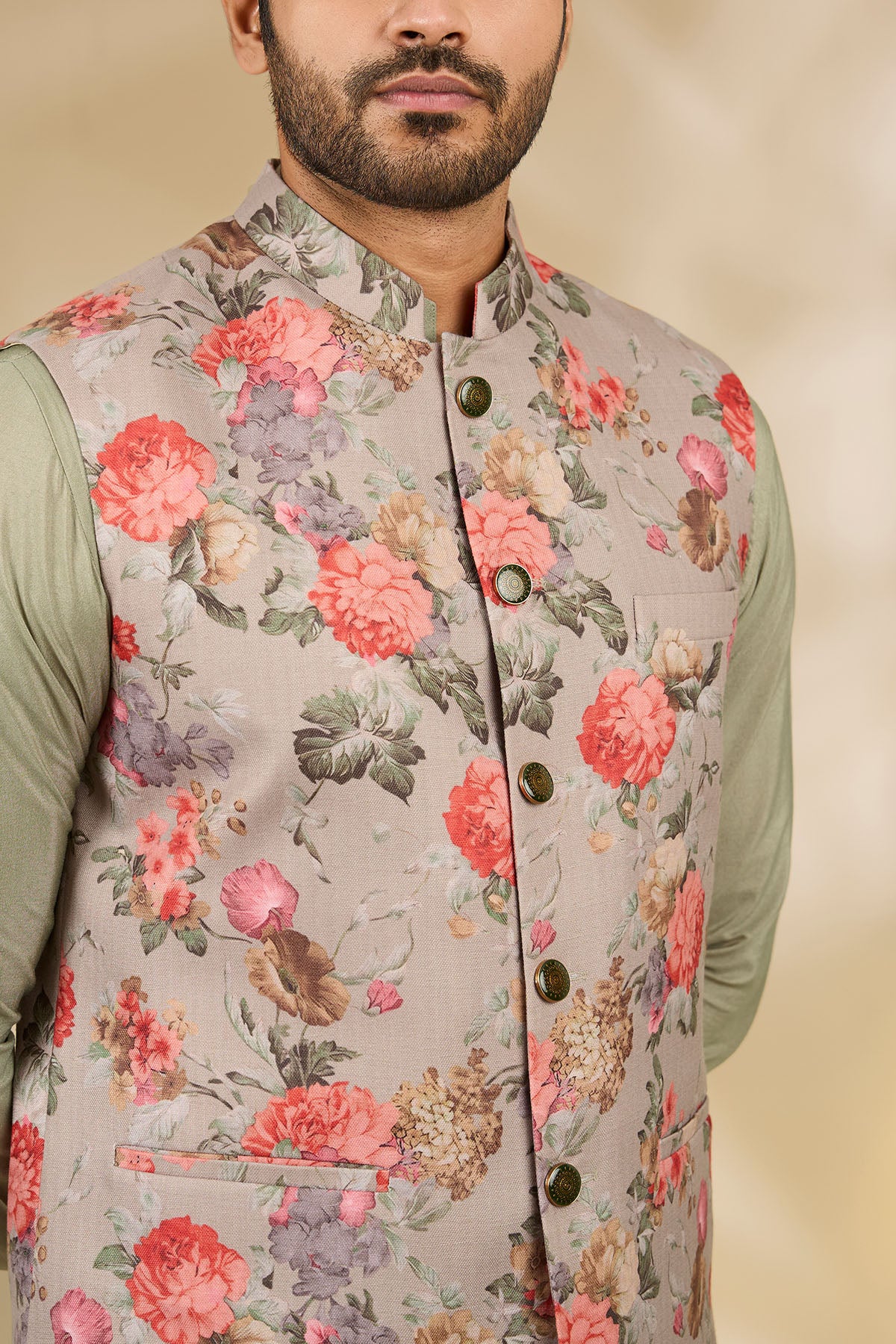 Green Cotton Floral Kurta Set