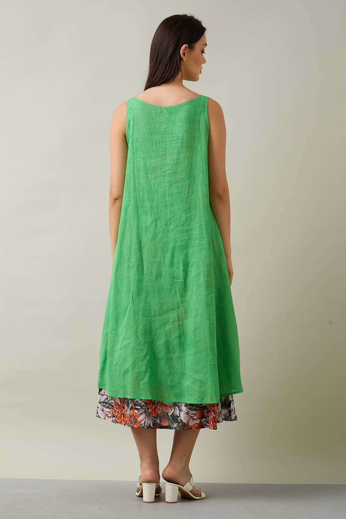Green Cotton Front Open Dress