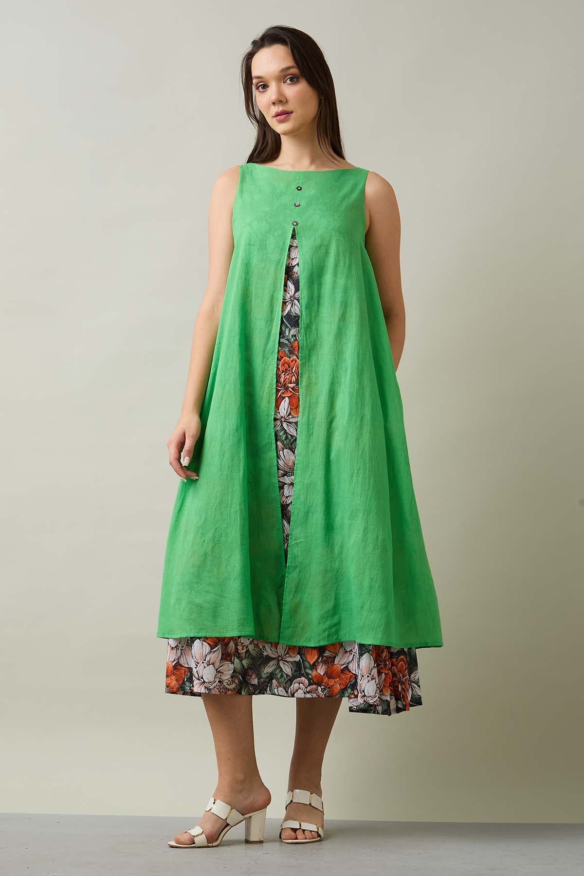 Buy Green Cotton Front Open Dress by SNEHA B for women online at ScrollnShops