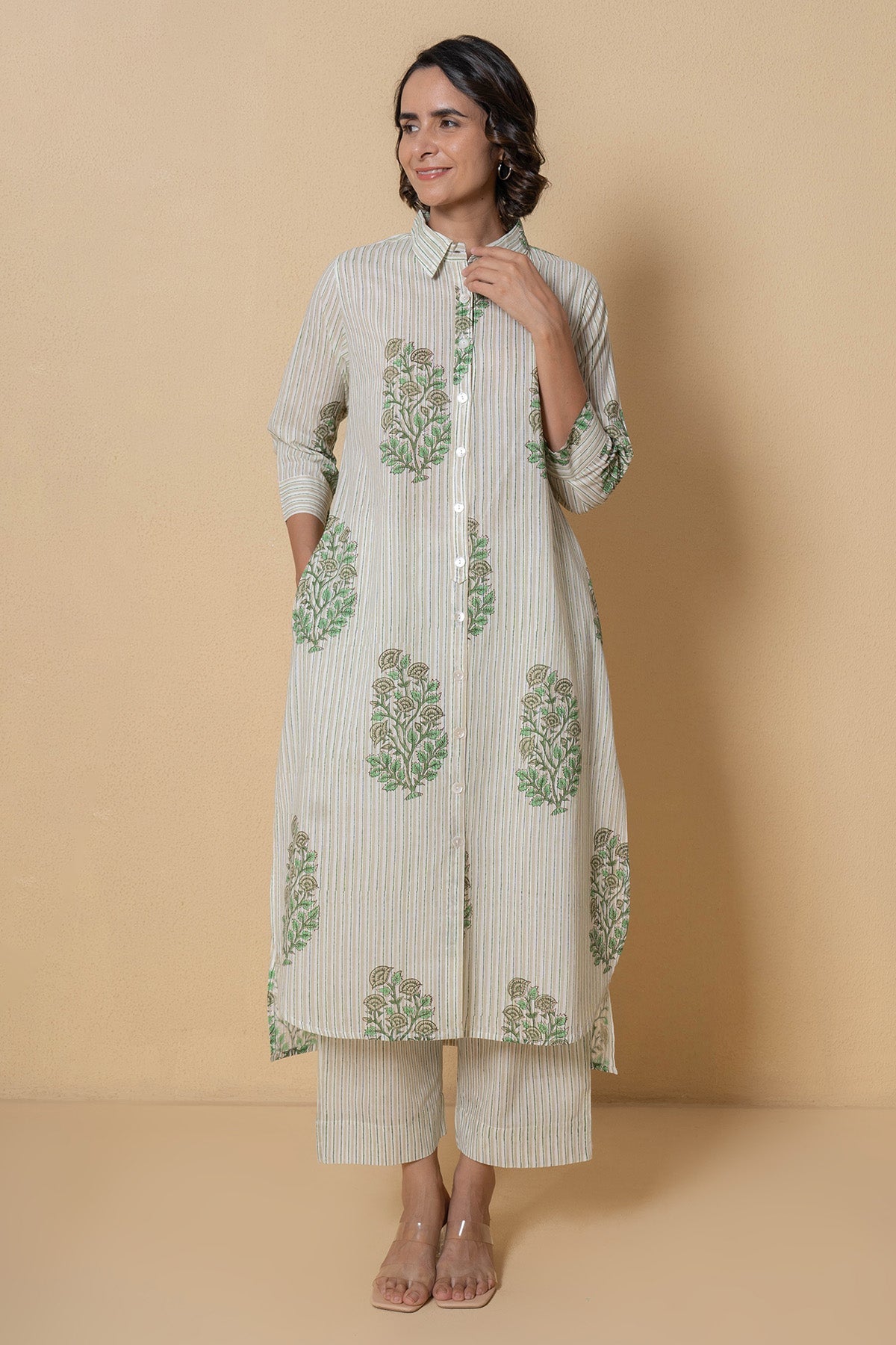 Buy Green Cotton Kurta And Pants for Women Online at ScrollnShops