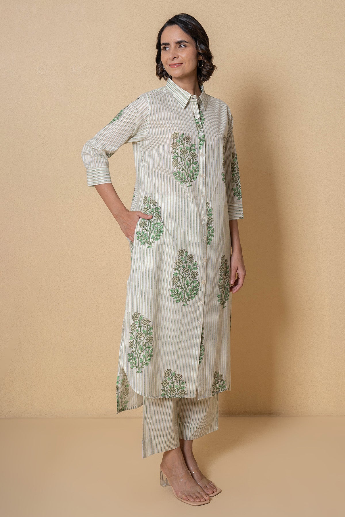 Green Cotton Kurta And Pants