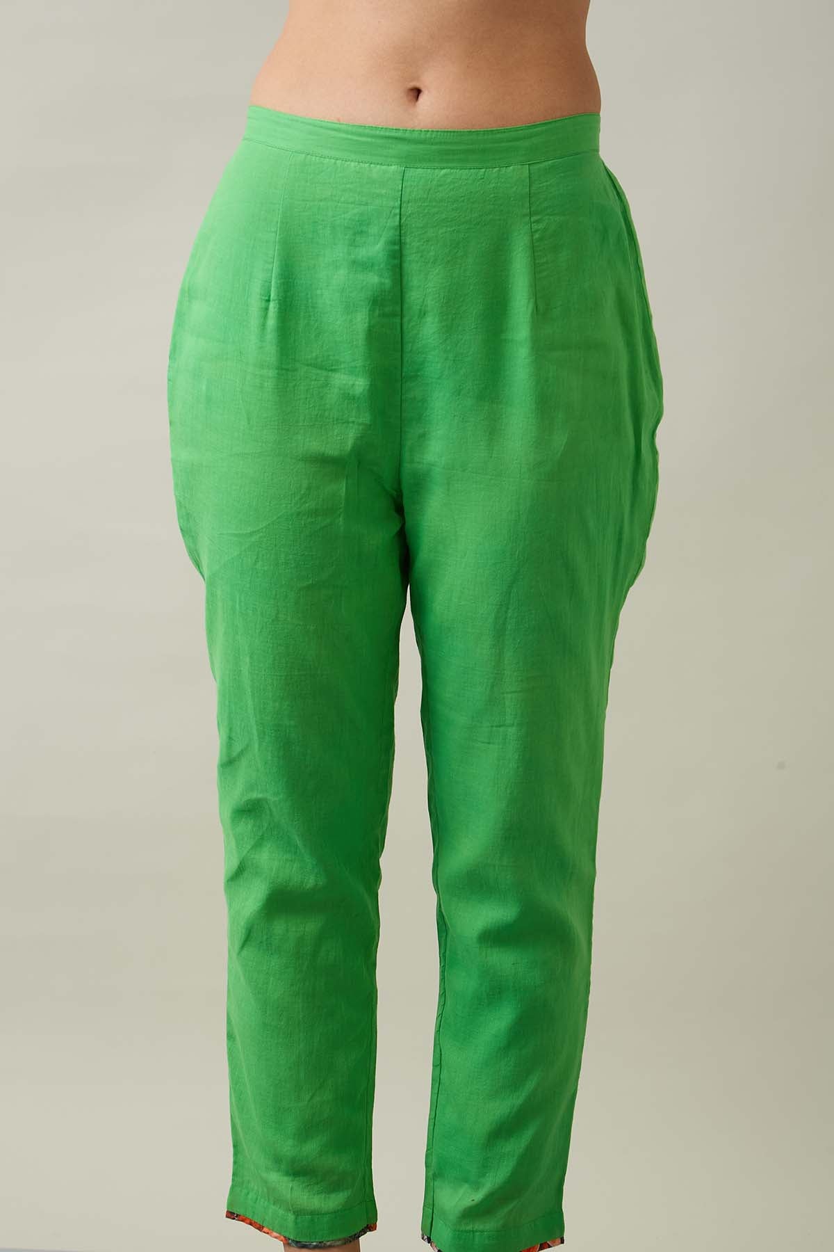 Green Cotton Kurta Set & Stole