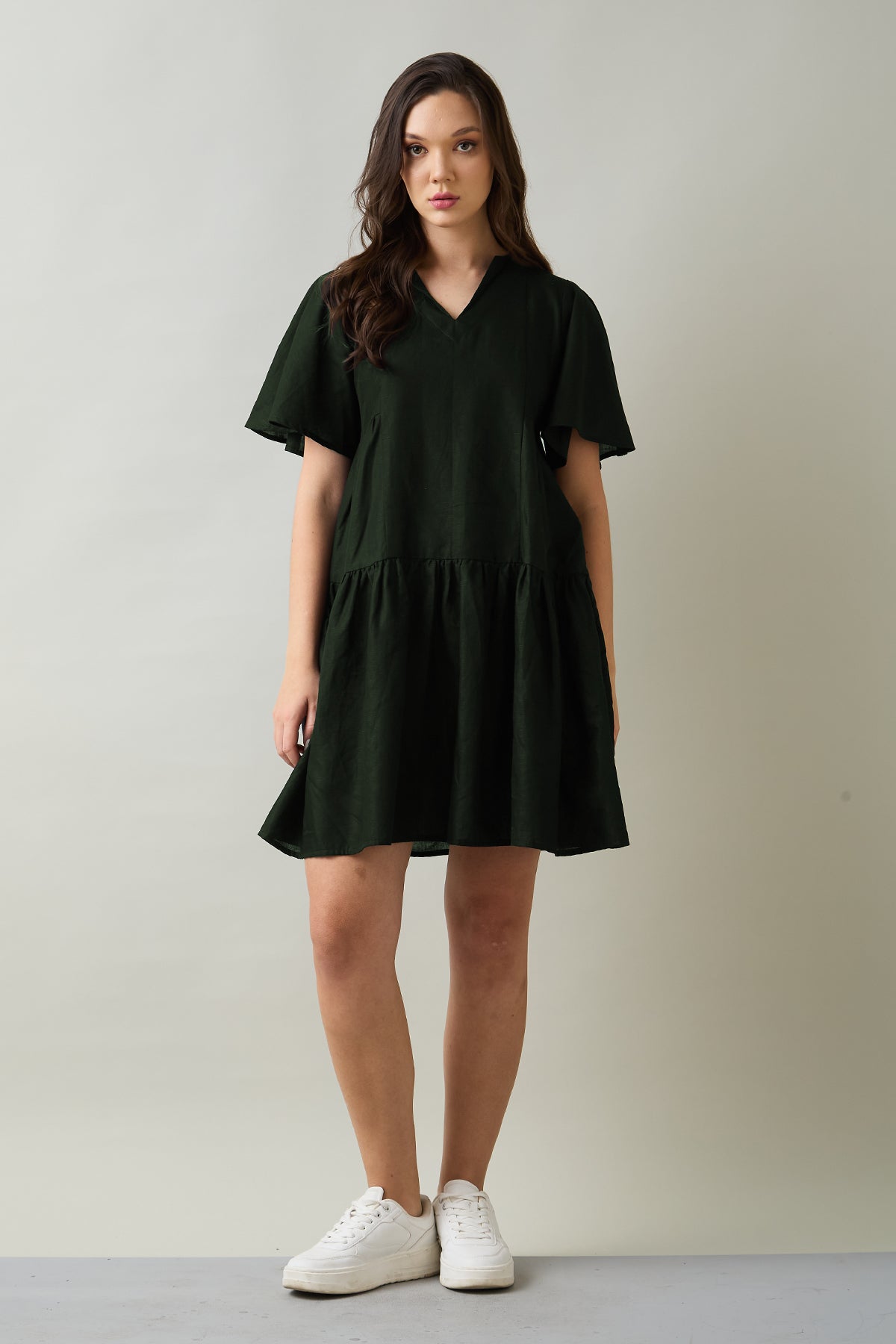 Buy Green Cotton Linen Flare Dress for Women by SNEHA B Designer online available at scrollnshops