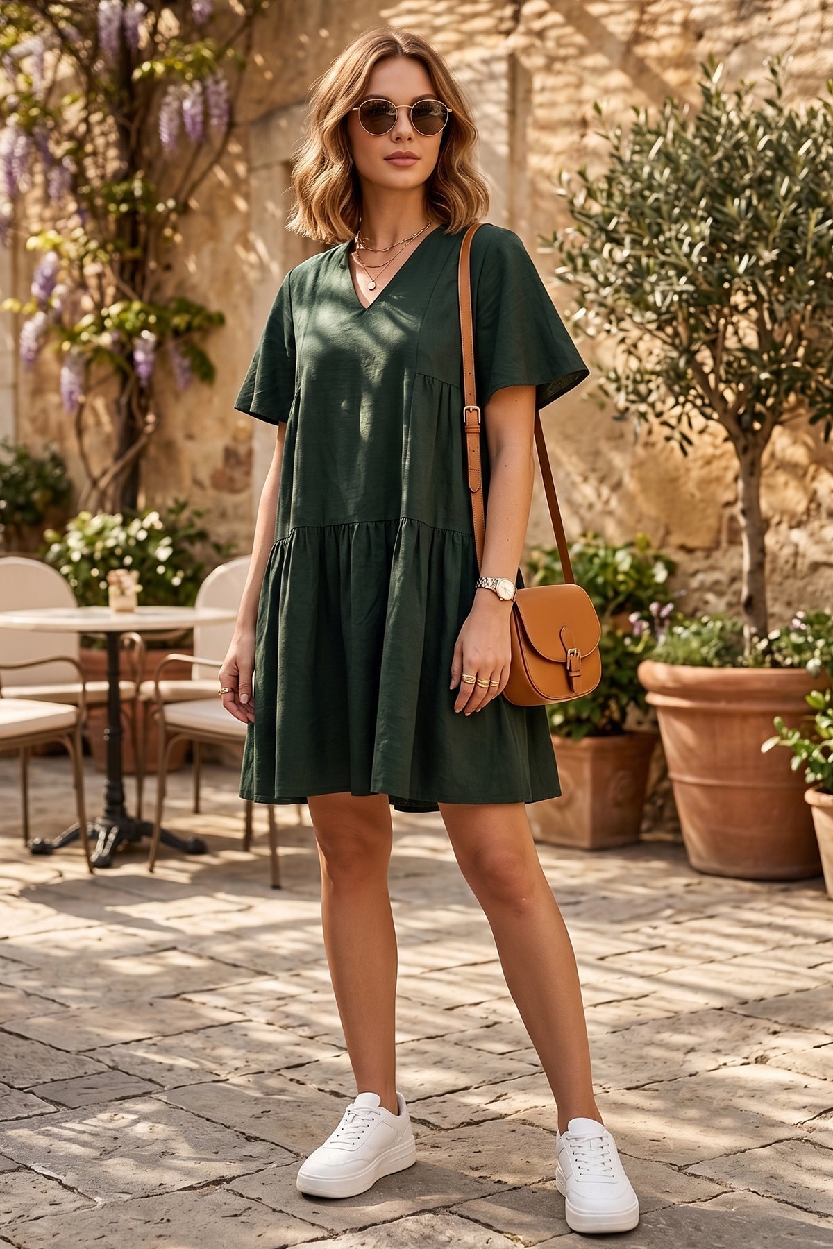 Buy Green Cotton Linen Flare Dress for women by Sneha B online available at scrollnshops