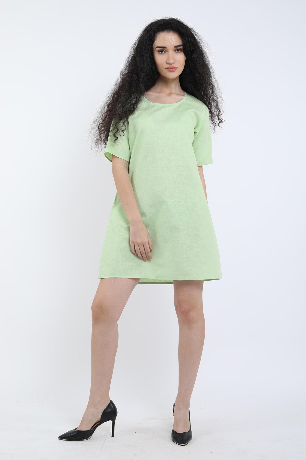 Buy Green Cotton Linen Loose Dress for Women by SNEHA B Designer online available at scrollnshops