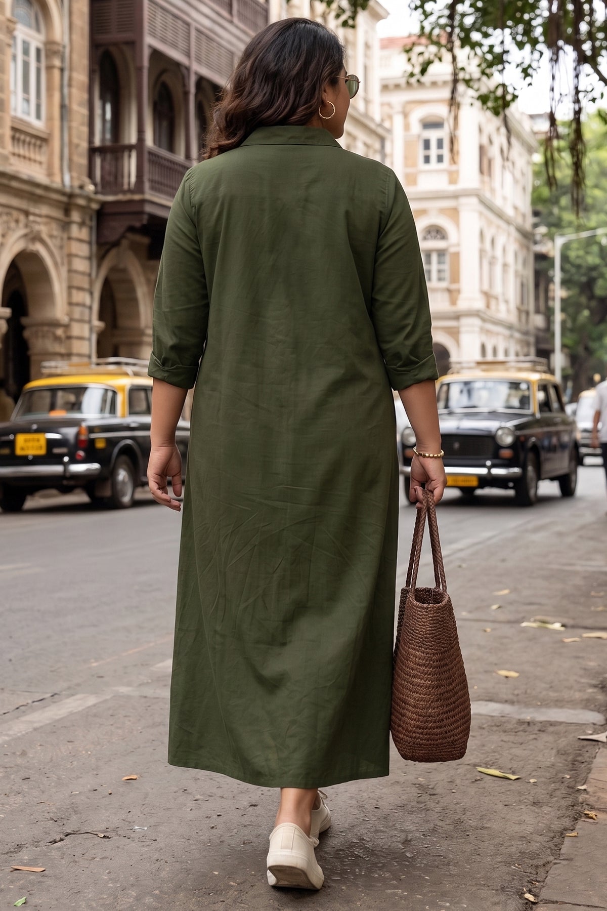 Green Cotton Maxi Shirt Dress
