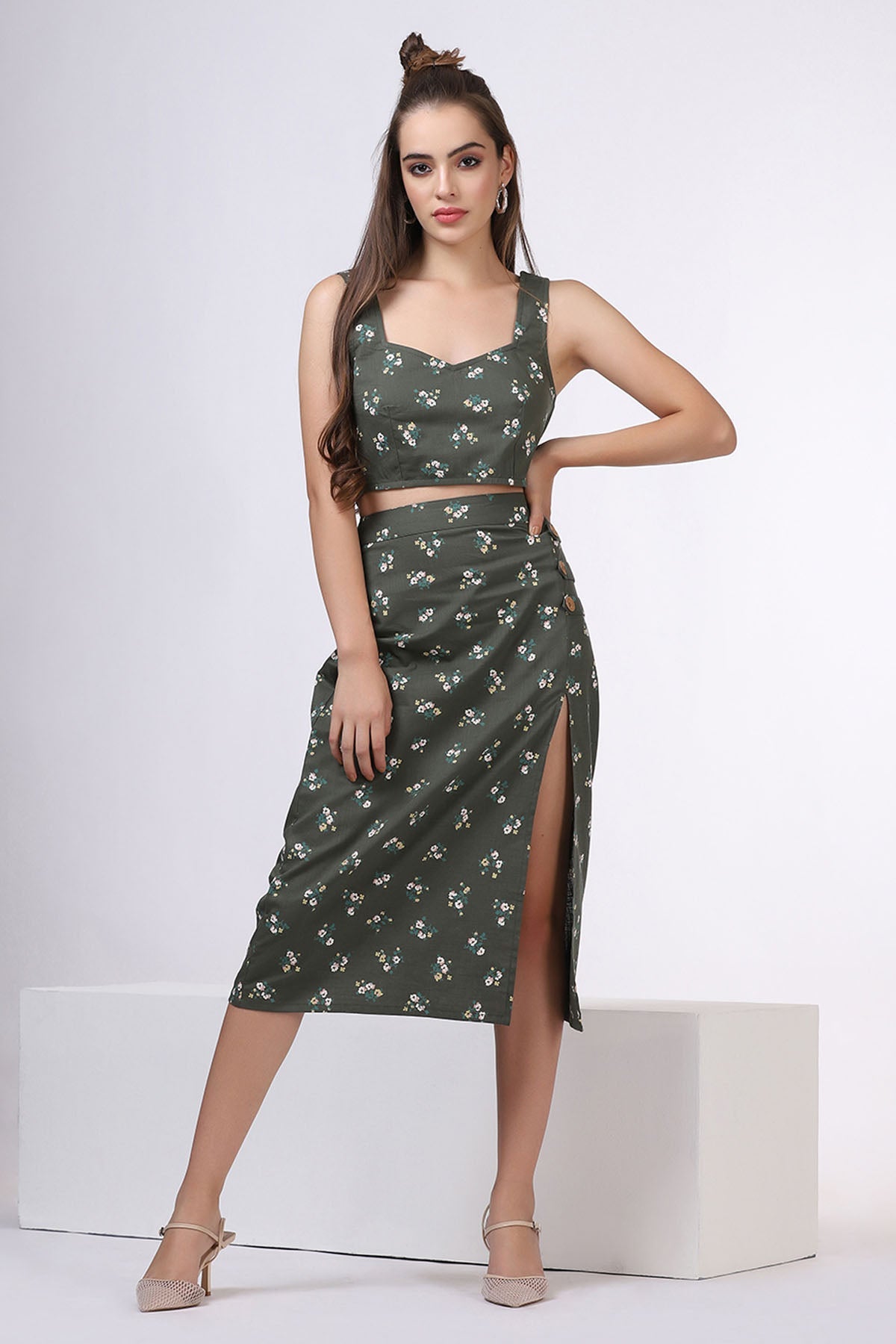 Buy Green Cotton Print Co-ord Set Online