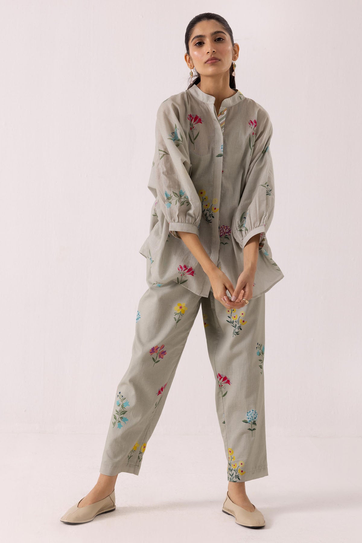 Green Cotton Print Shirt & Pants