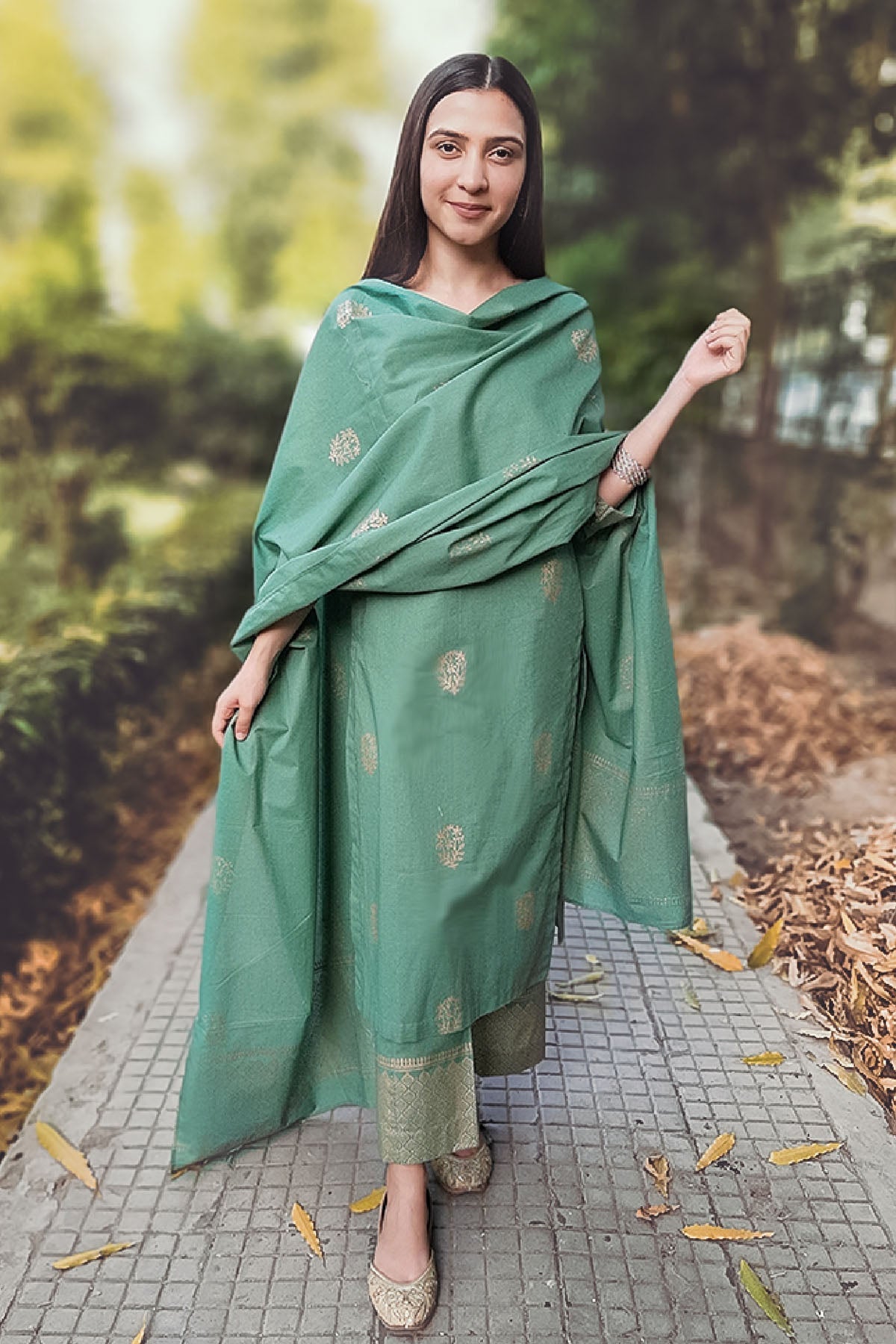 Buy Green Cotton Printed Kurta Set by The Hemming Bird for women online at ScrollnShops