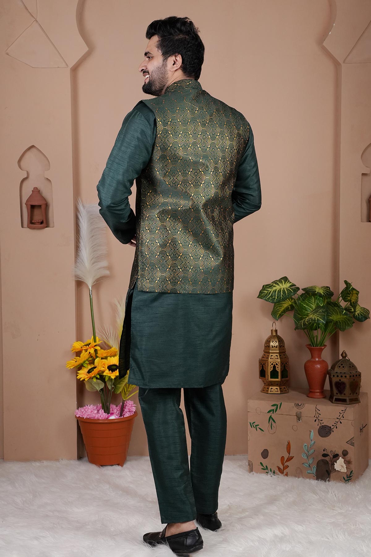 Green Cotton Silk Bundi Jacket