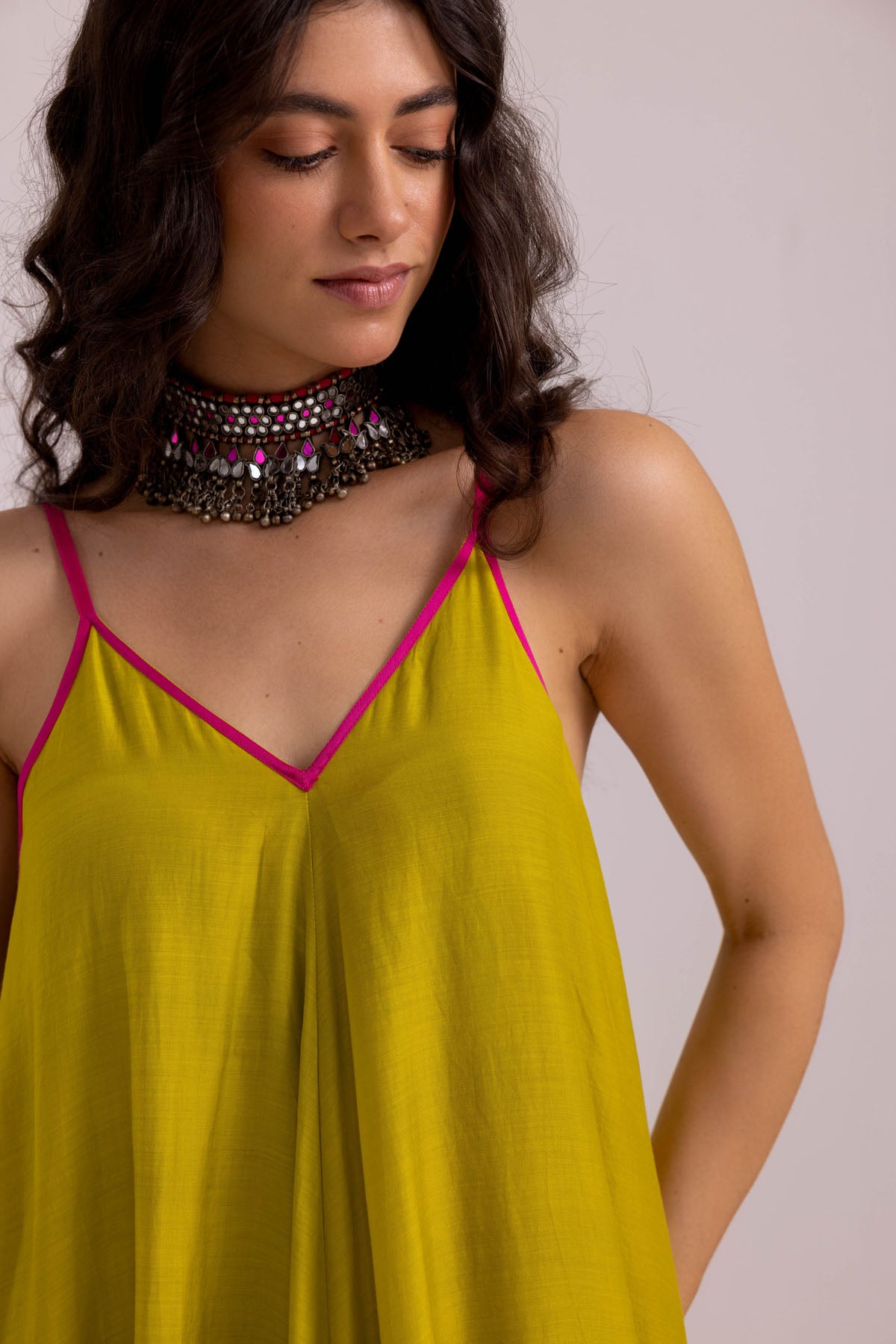 Green Cotton Silk Flowy Dress