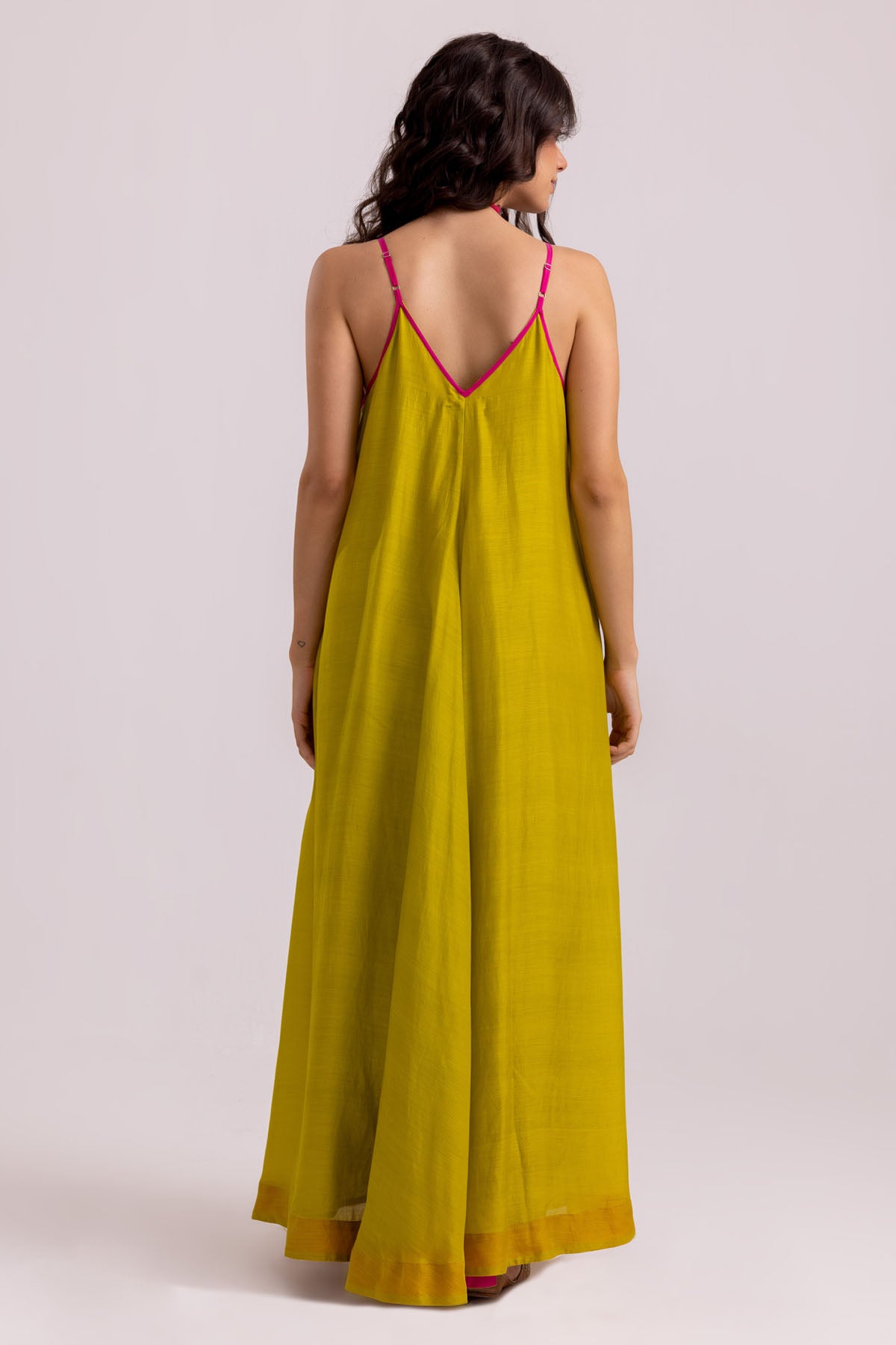 Green Cotton Silk Flowy Dress