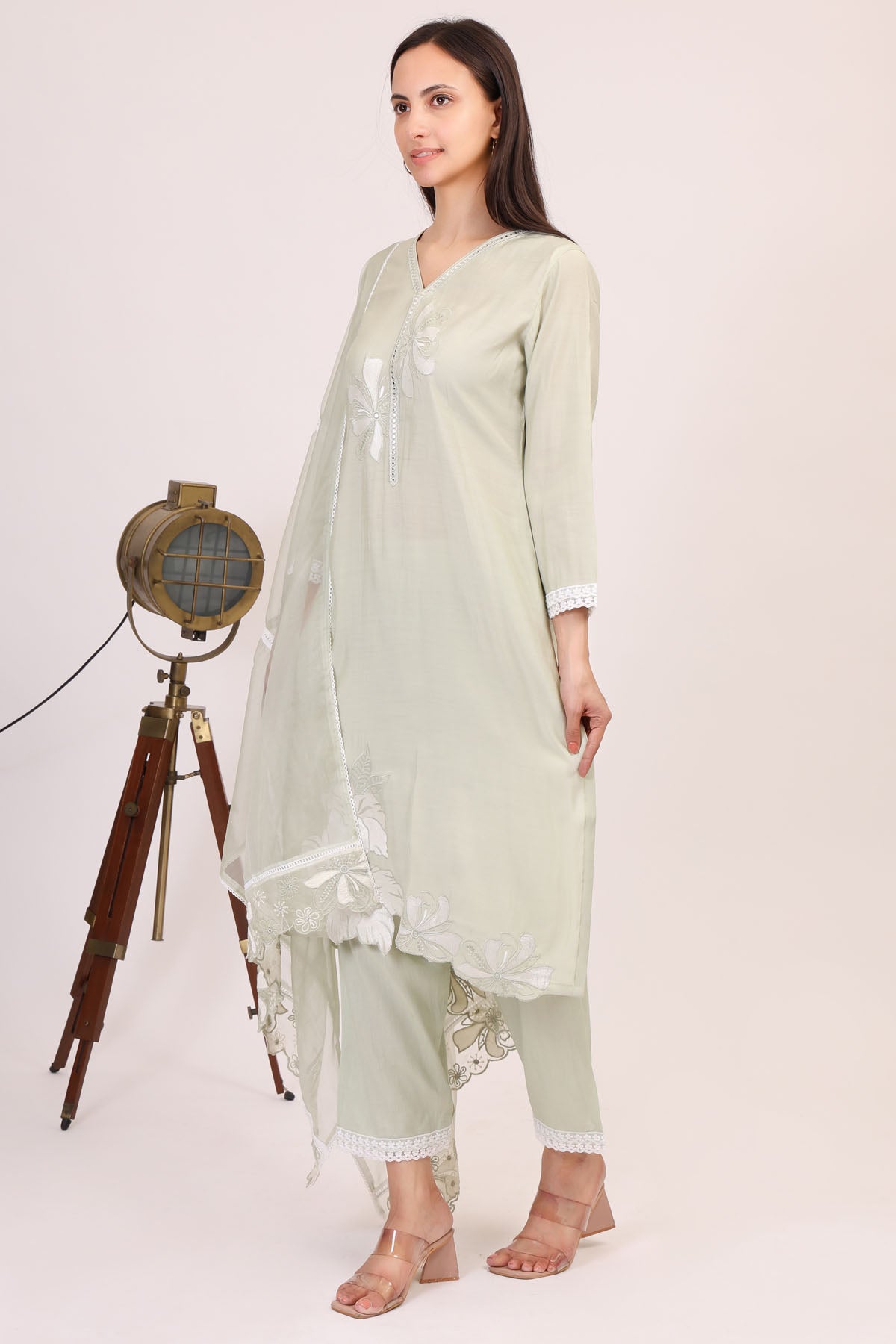 Green Cotton Silk Kurta Set
