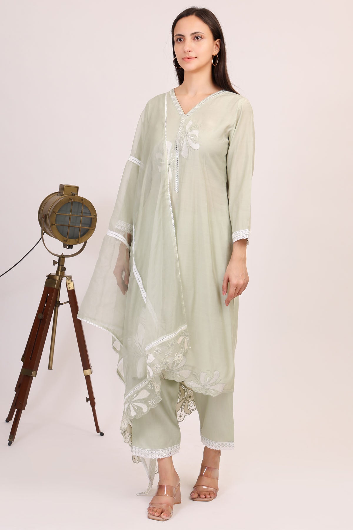 Green Cotton Silk Kurta Set