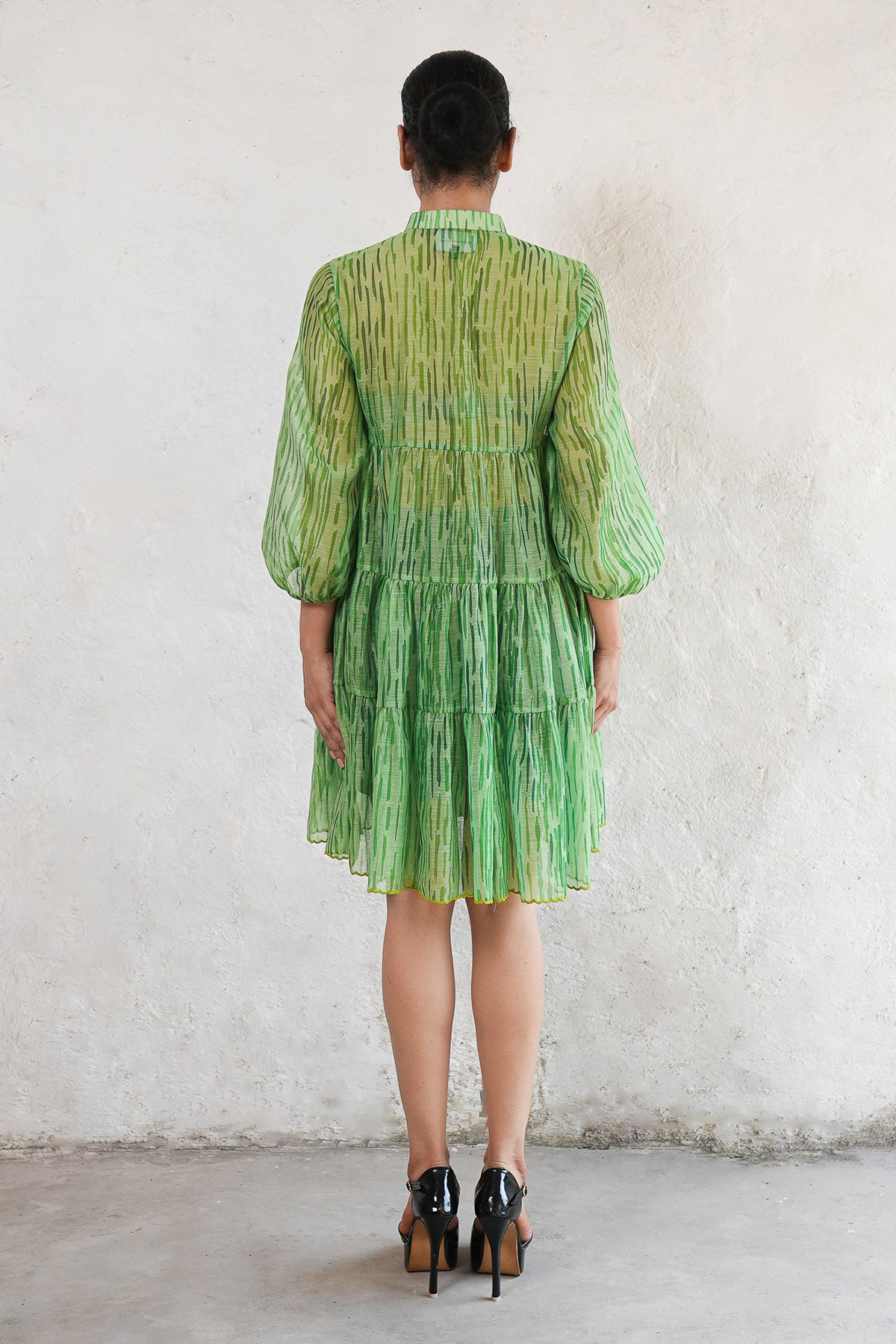 Green Cotton Silk Printed Dress