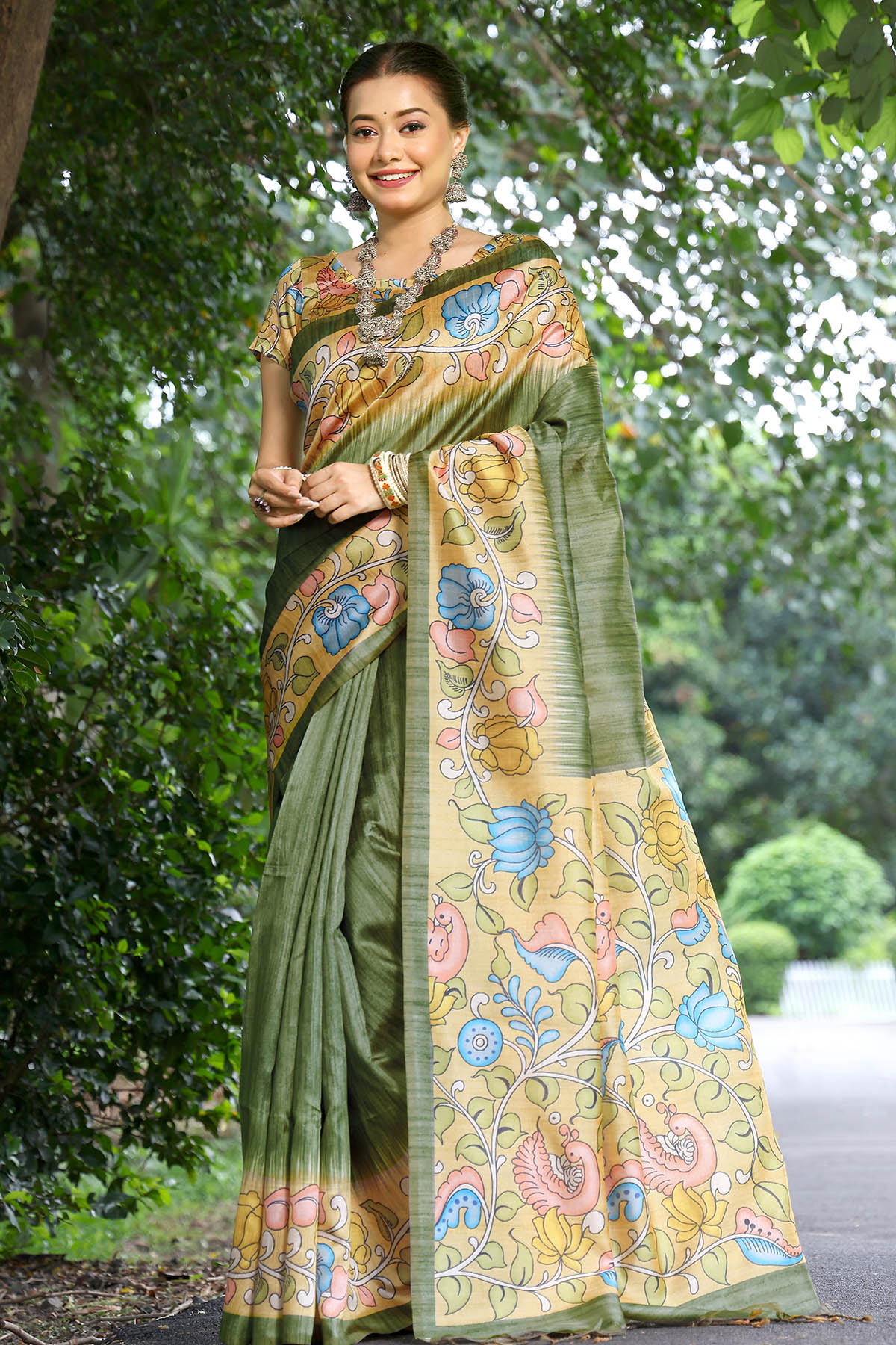 Green Cotton Silk Printed Saree