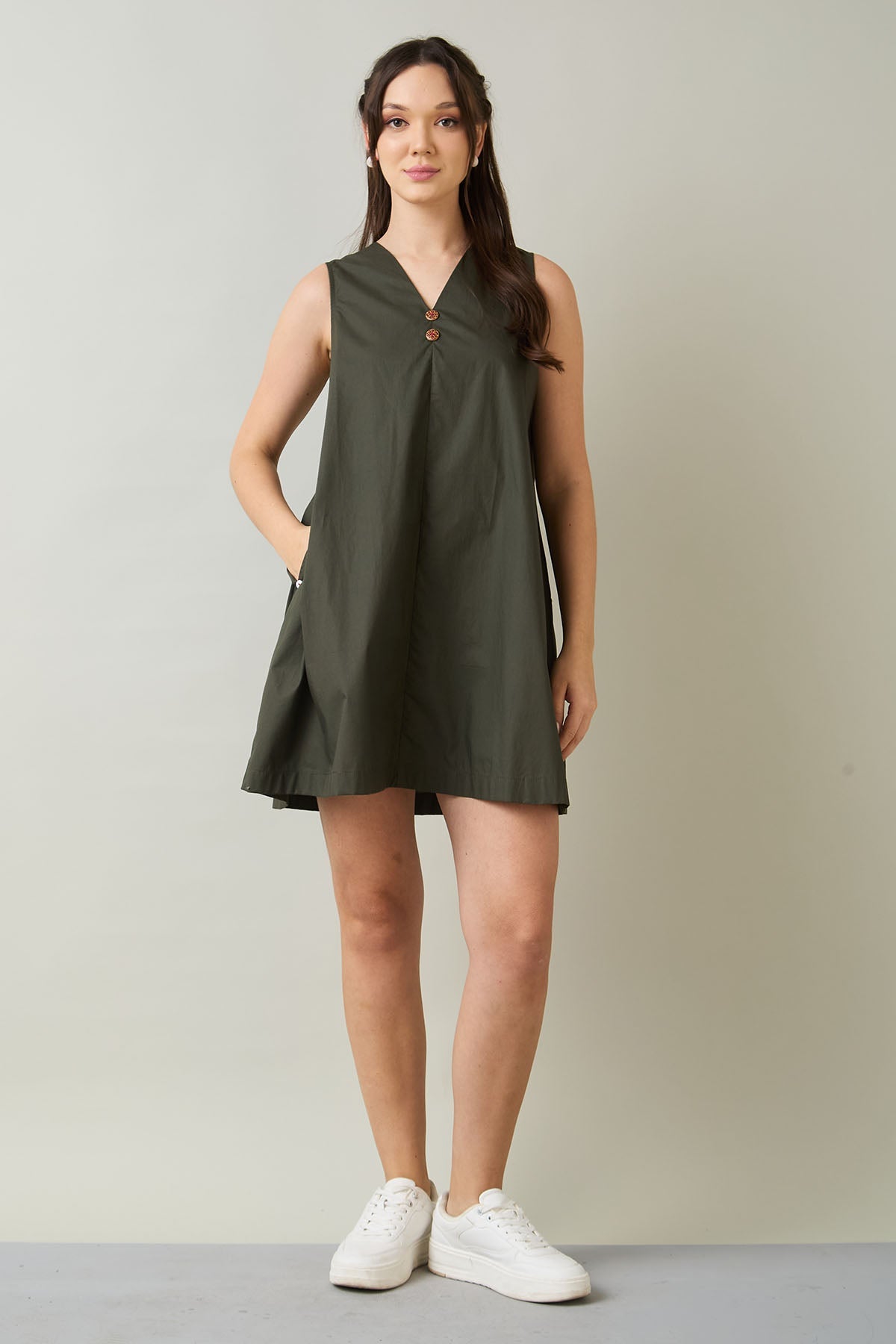 Buy Green Cotton Sleeveless Dress by 7teen12 for women online at ScrollnShops