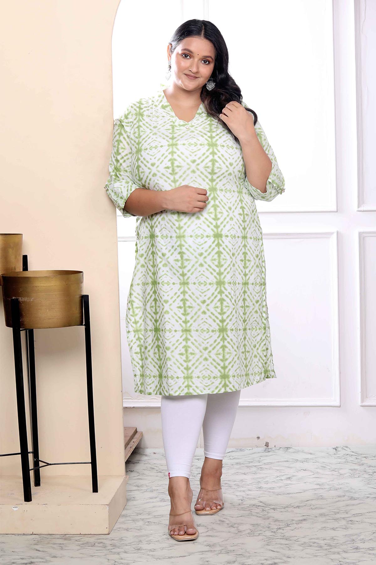 Green Cotton Straight Kurta