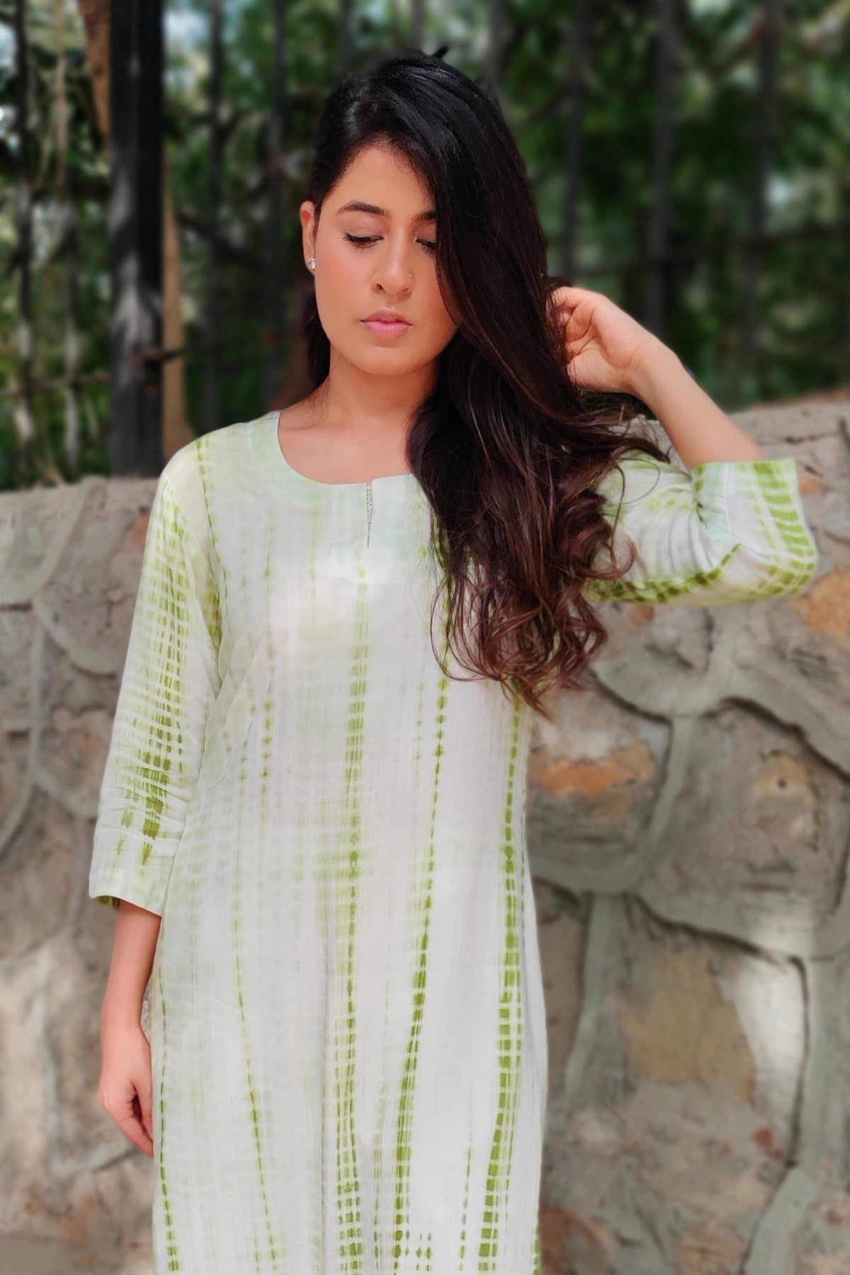 Green Cotton Tie-Dye Kurta Set