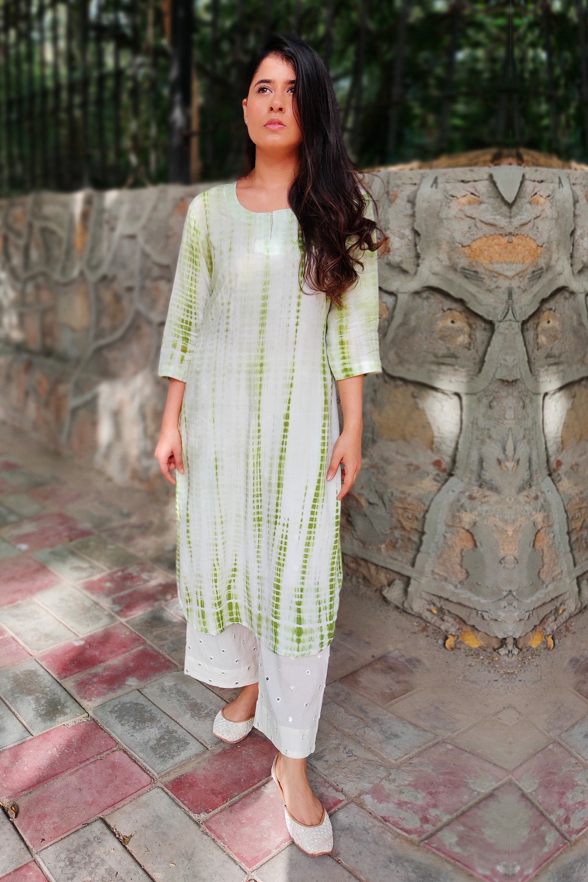 Green Cotton Tie-Dye Kurta Set