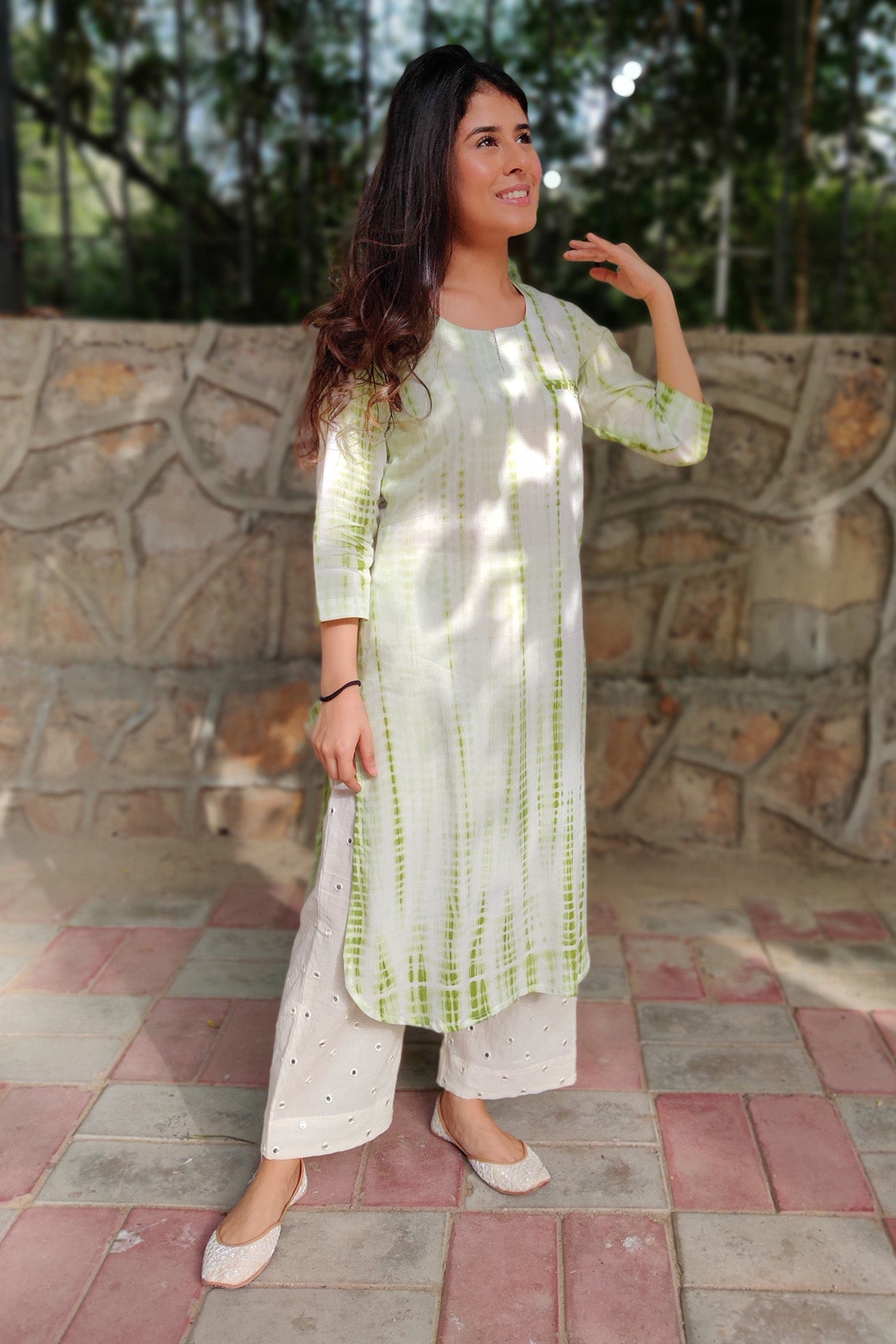 Green Cotton Tie-Dye Kurta Set