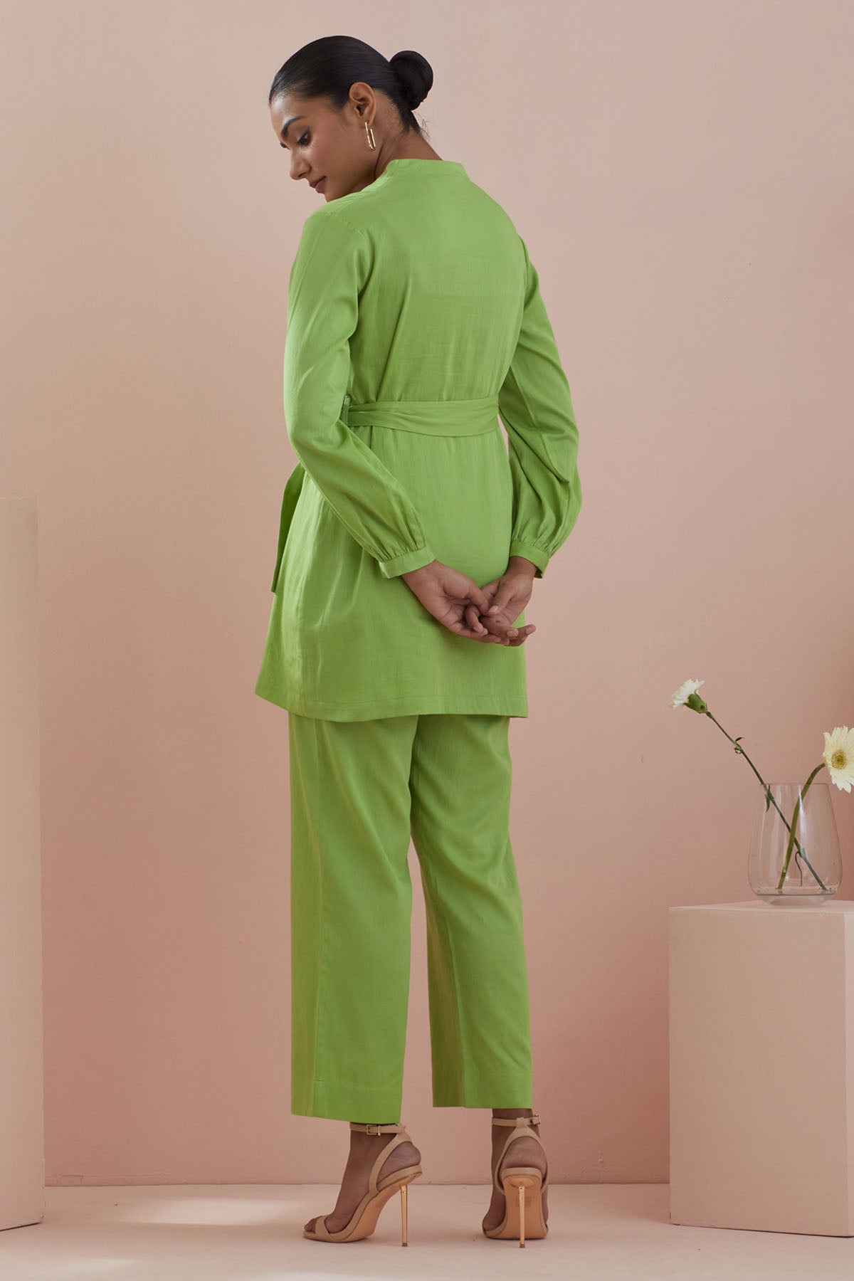 Green Cotton V-Neck Co-ord Set