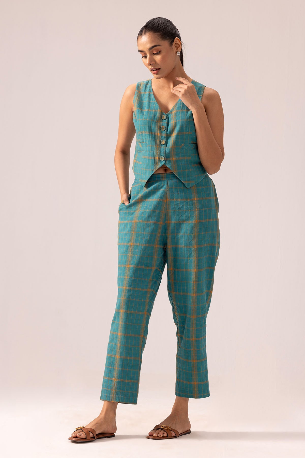 Buy Green Cotton Vest Top & Pants By Label Shreya Sharma For Women Online at ScrollnShops