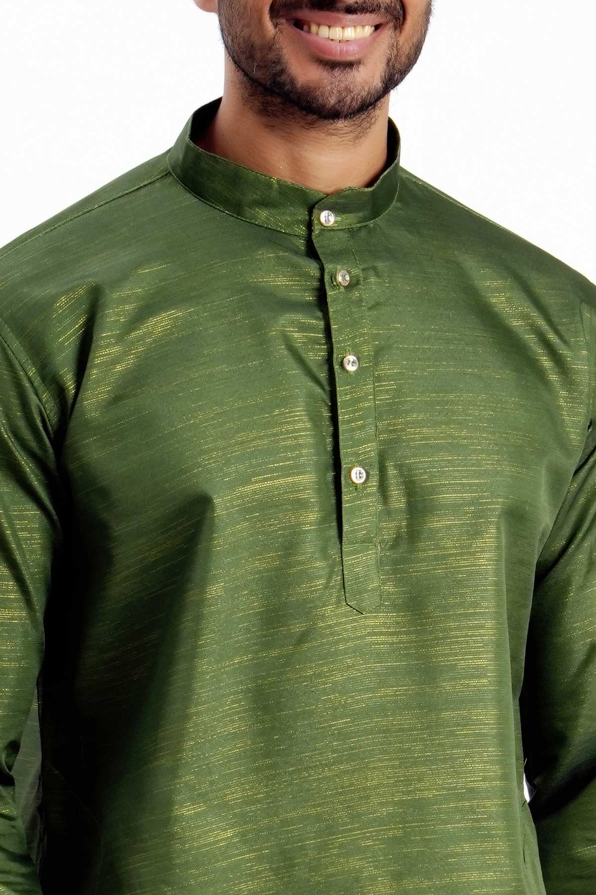 Green Cotton Zari Worked Kurta
