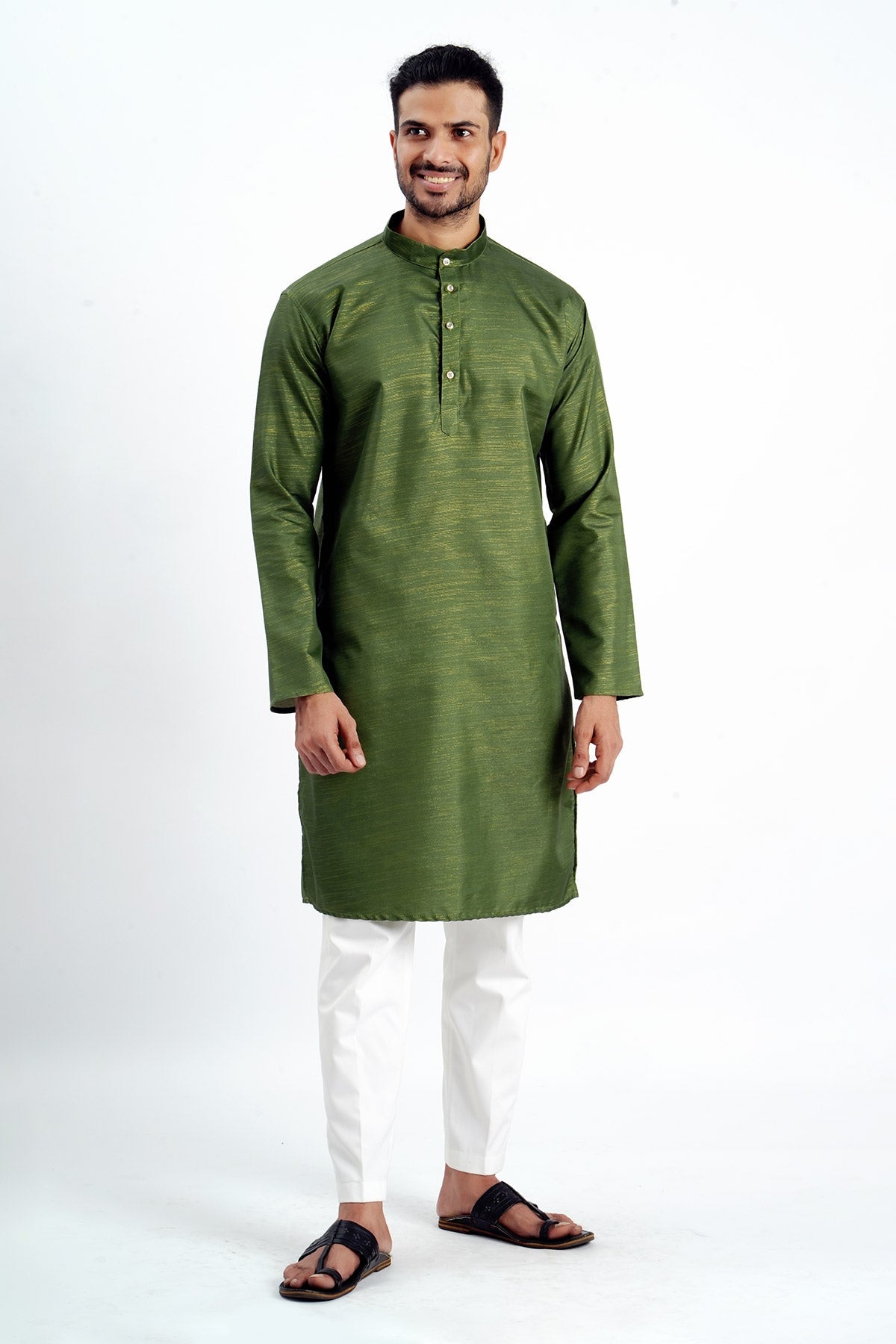 Buy Green Cotton Zari Worked Kurta for men by Aastha Fashion online available at scrollnshops