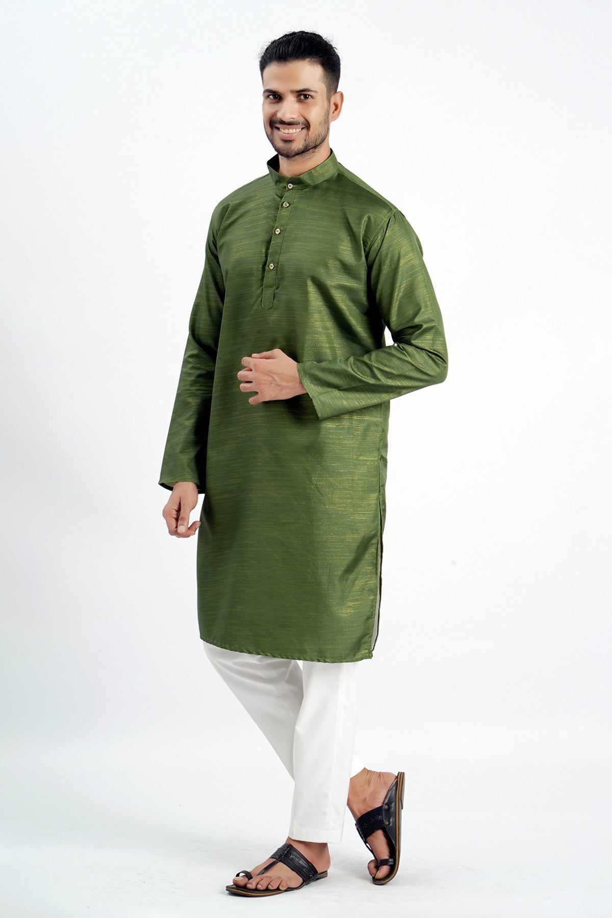 Green Cotton Zari Worked Kurta