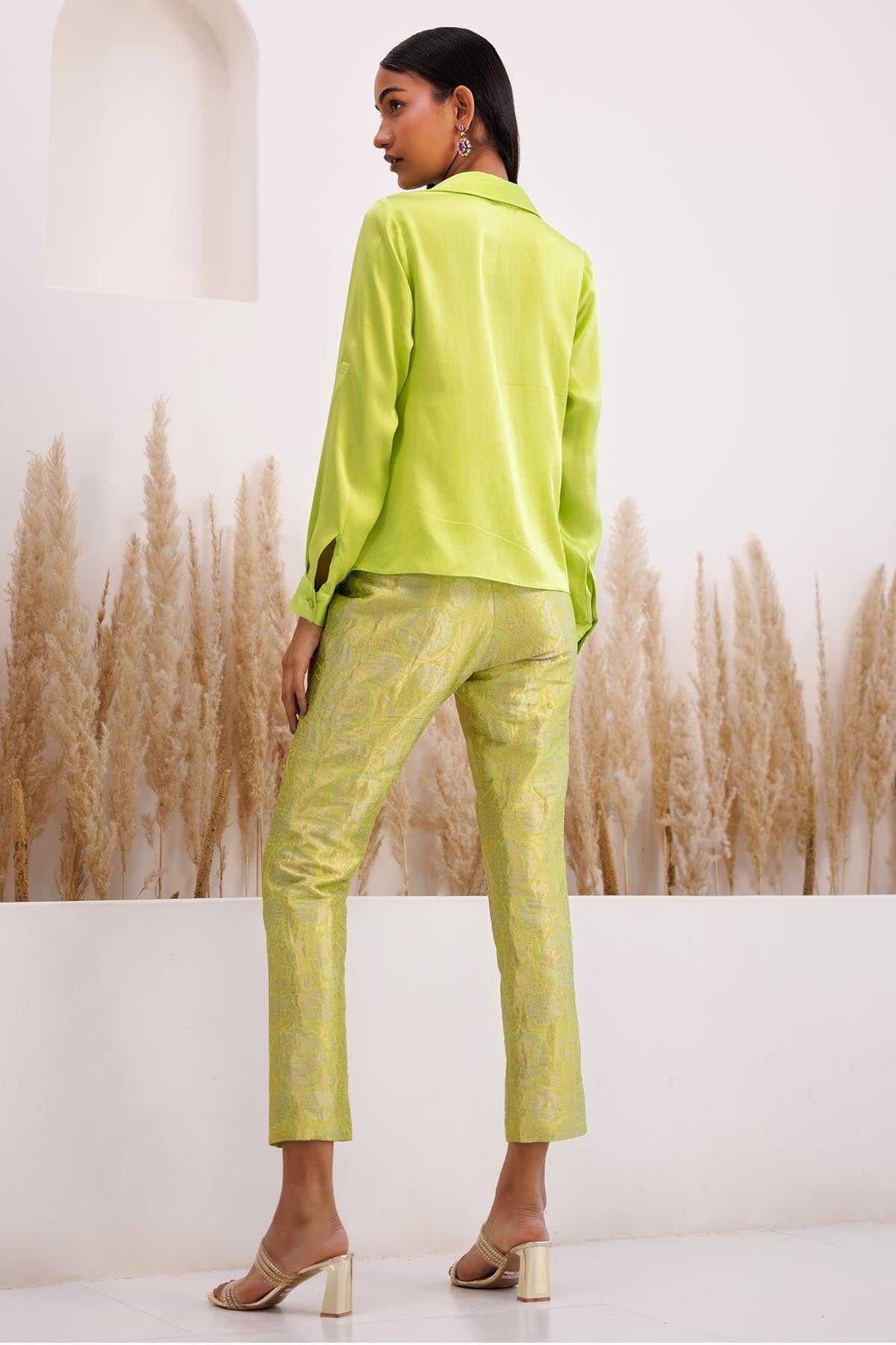 Green Cowl Top & Brocade Pants