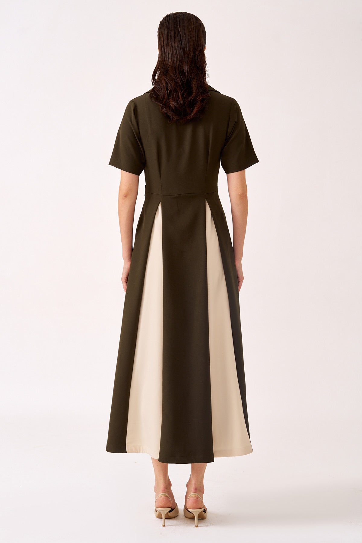 Green & Cream Crepe Midi Dress