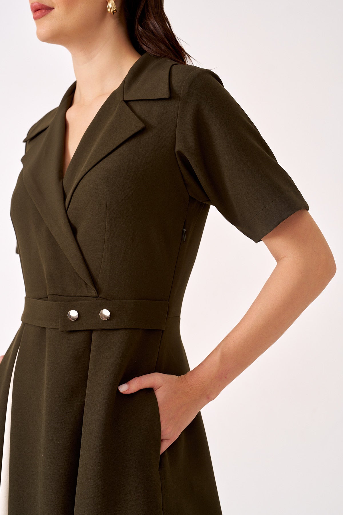 Green & Cream Crepe Midi Dress