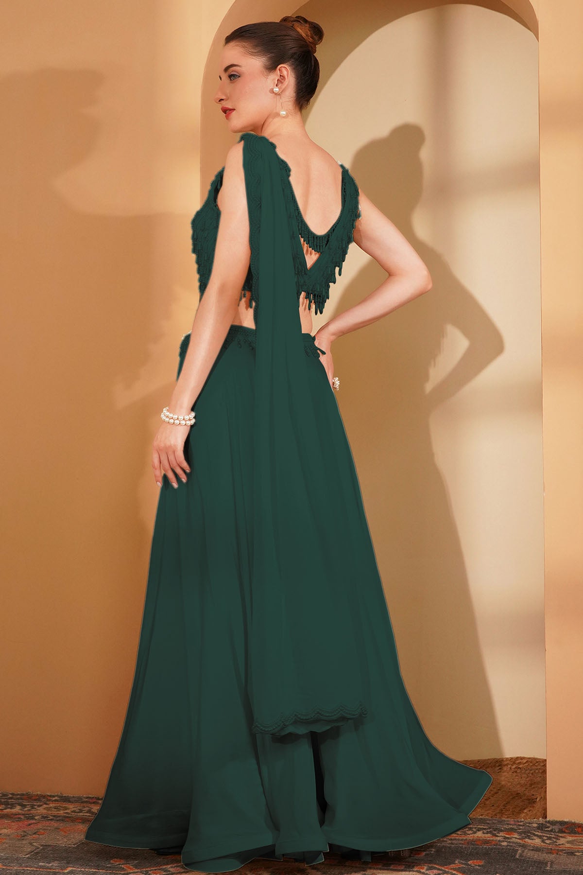 Green Crepe Indo-Western Set