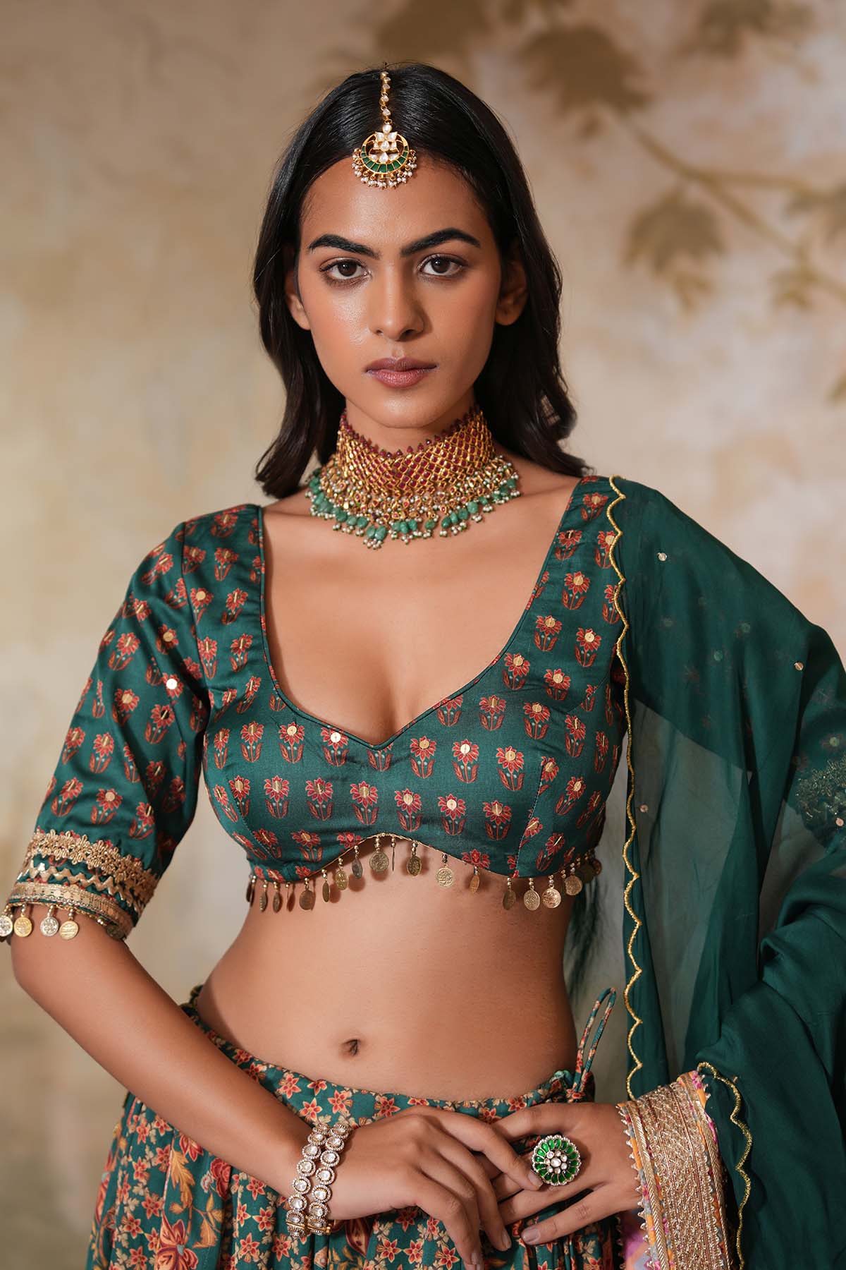 Green Crepe Silk Lehenga Set