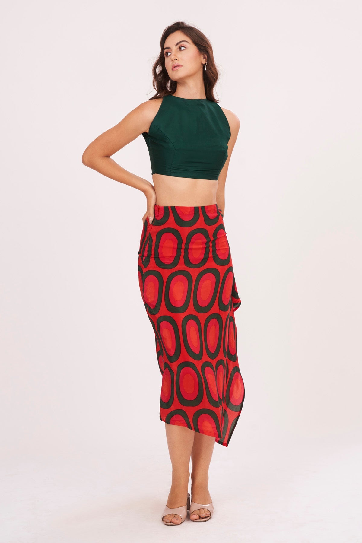 Buy Designer Green Top & Printed Skirt Set for Women Online