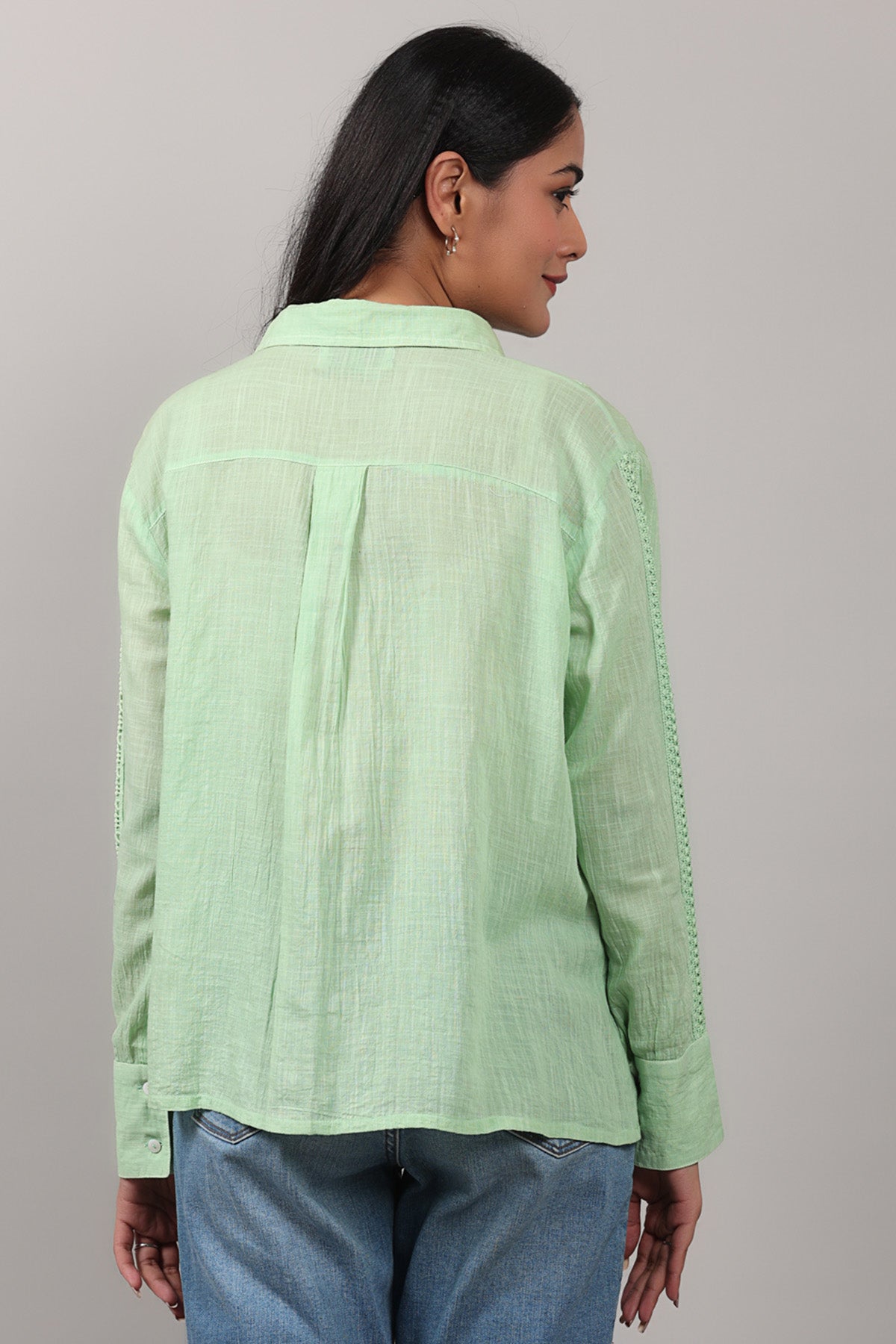 Green Crochet Lace Detail Shirt