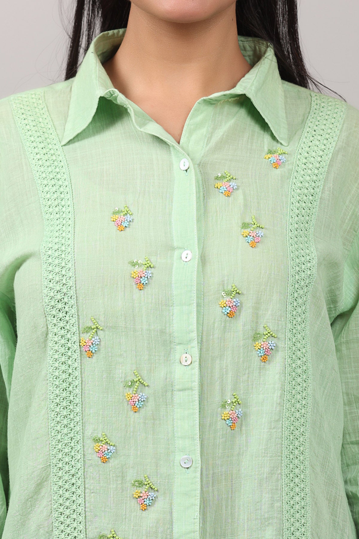 Green Crochet Lace Detail Shirt