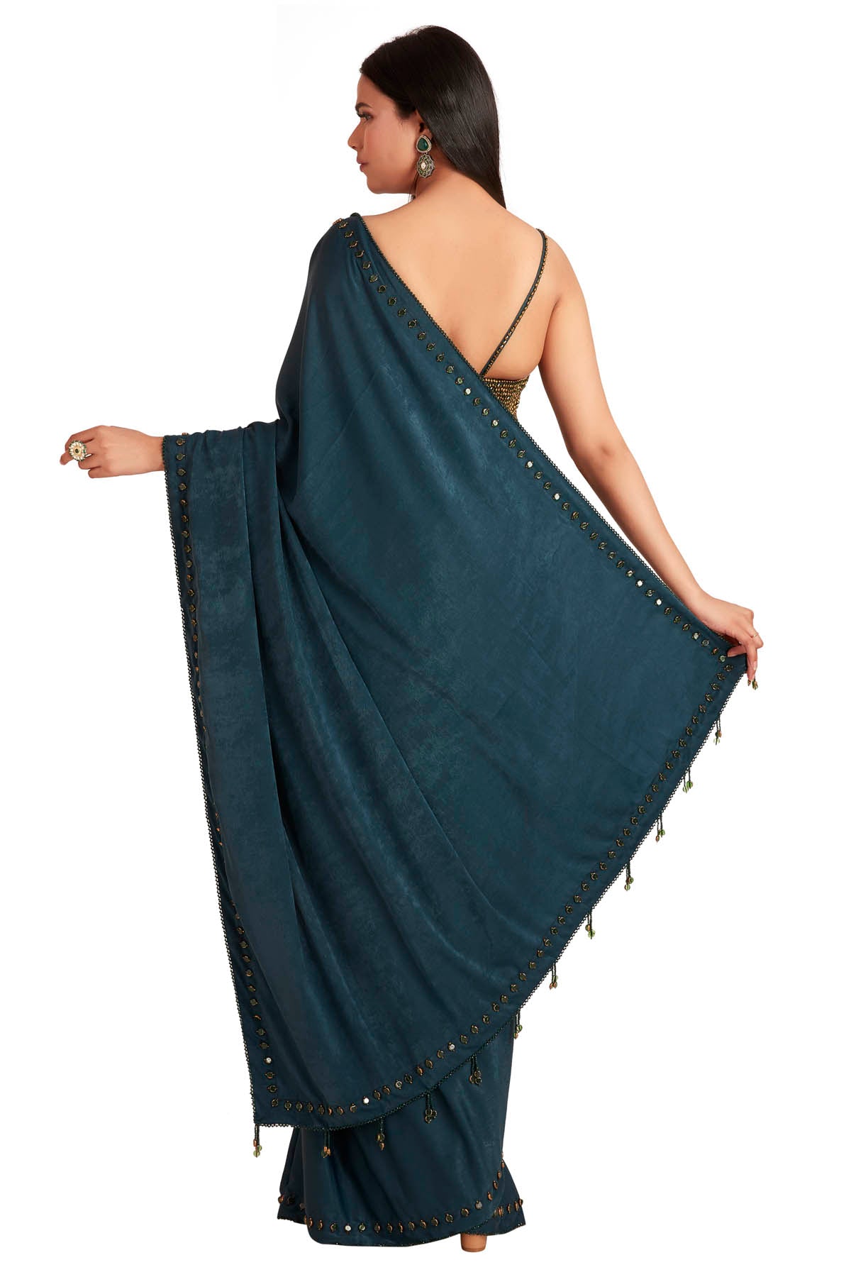 Green Crystal Embroidered Saree