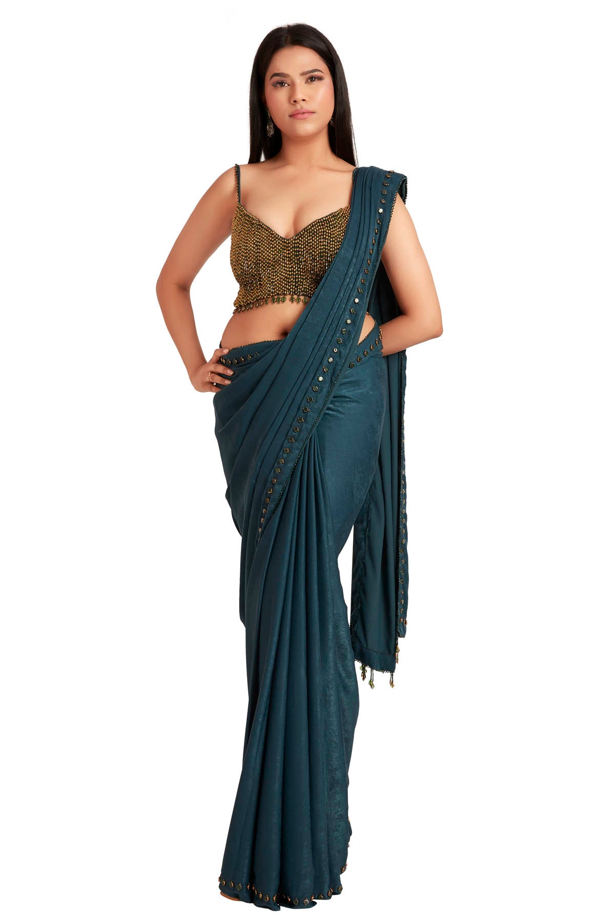 Green Crystal Embroidered Saree