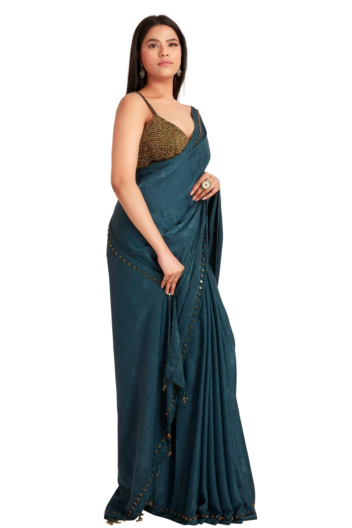 Green Crystal Embroidered Saree