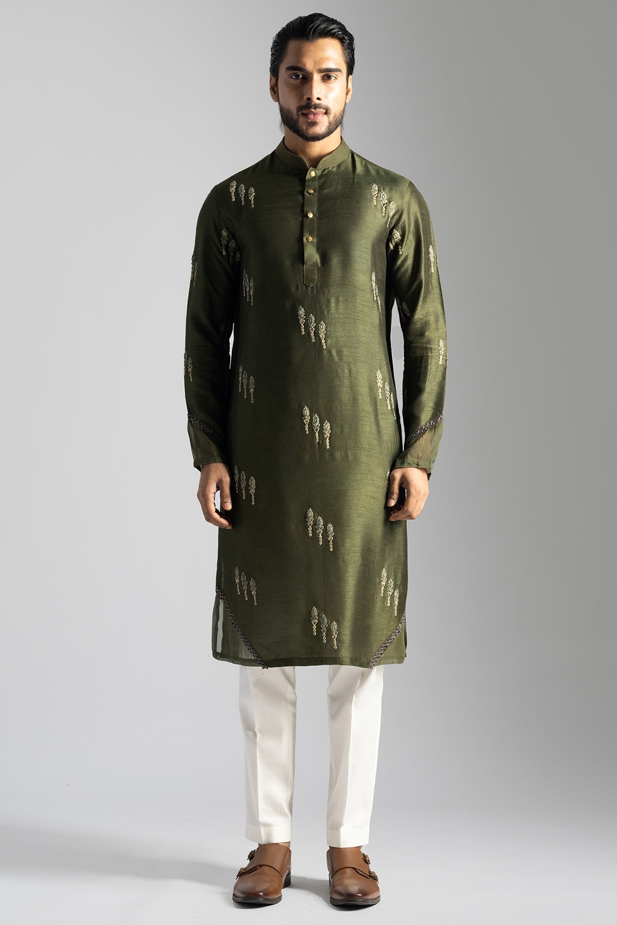 Buy Green Cutdana Kurta And Pants for men by Paarsh Atelier online available at scrollnshops