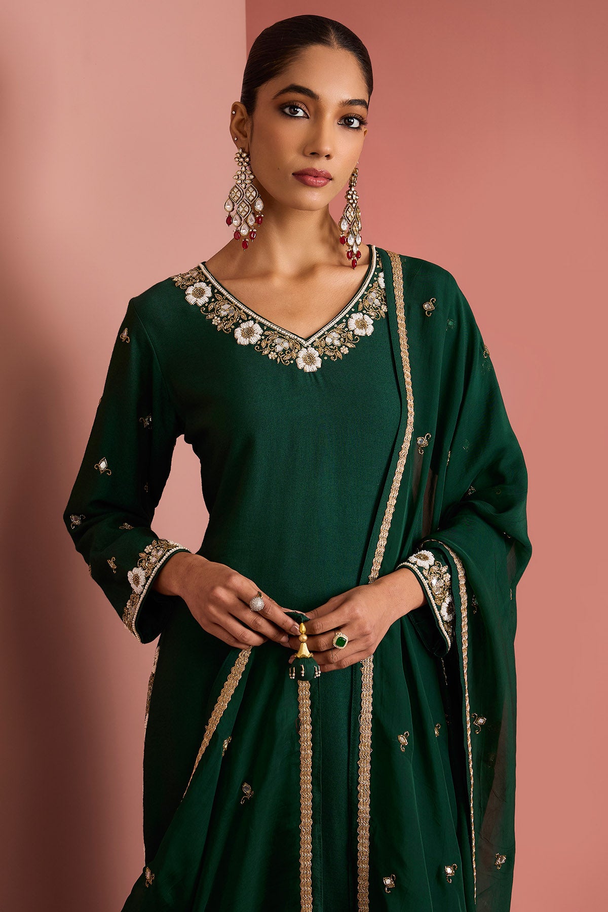 Green Cutdana & Pearl Kurta Set