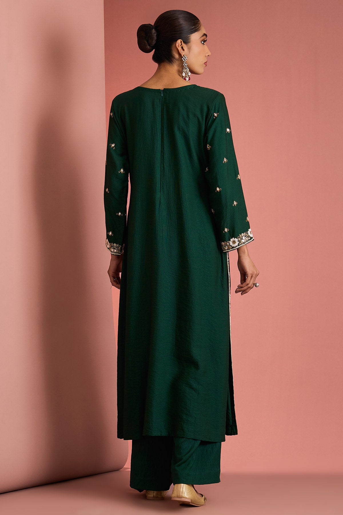 Green Cutdana & Pearl Kurta Set