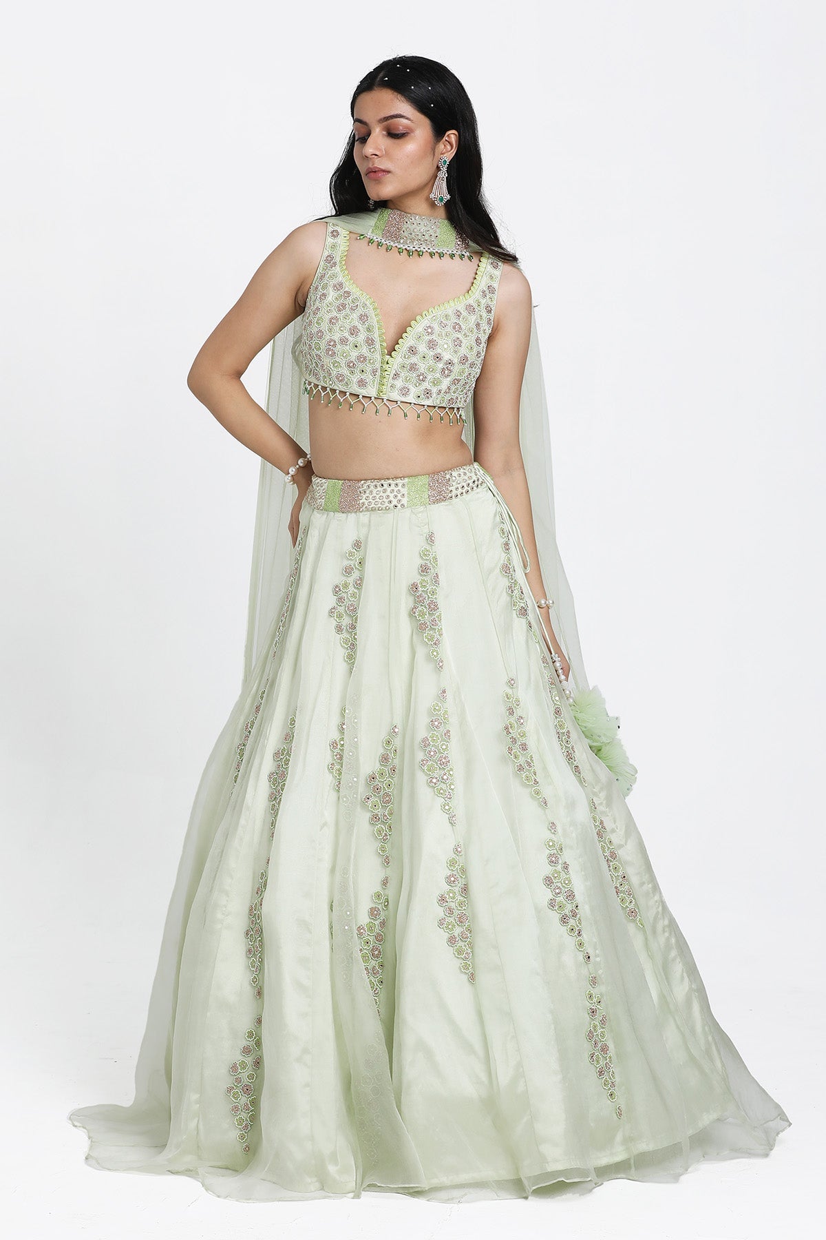 Buy Green Cutdana Work Lehenga Set by Nitisha Kashyapi for women online at ScrollnShops