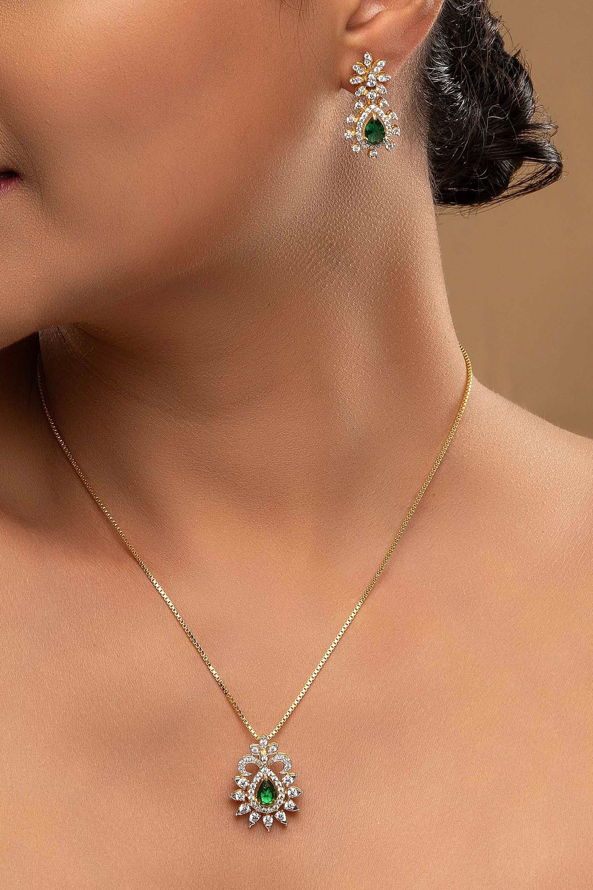 Buy Green Danglers & Necklace Set for women by Sica online available at scrollnshops