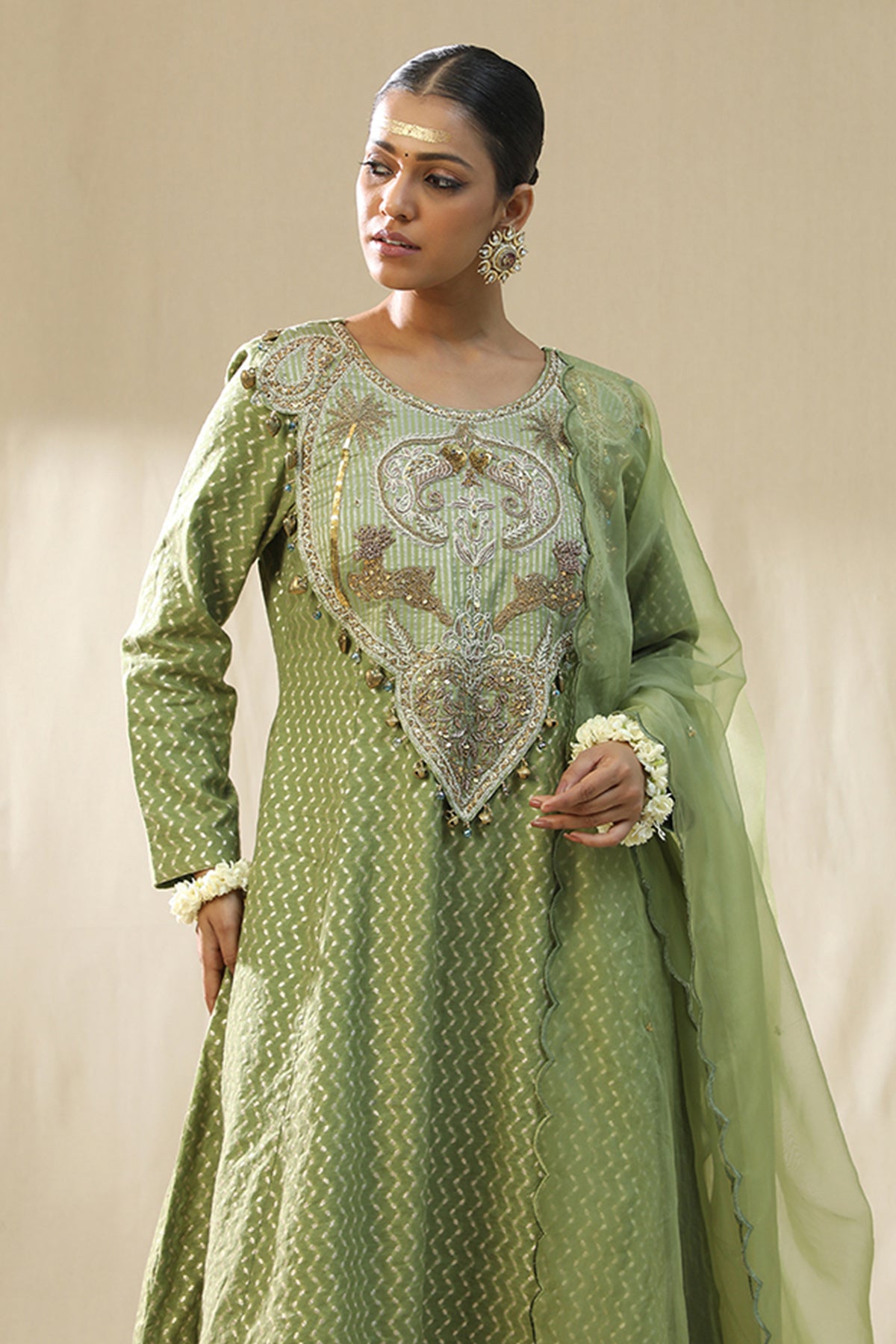 Green Deer Embroidered Kurta Set