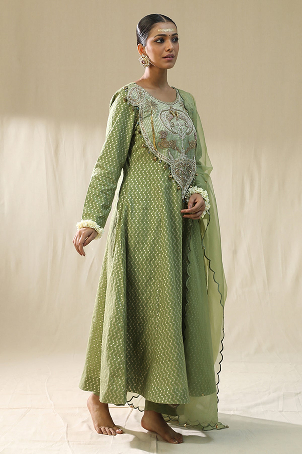 Green Deer Embroidered Kurta Set